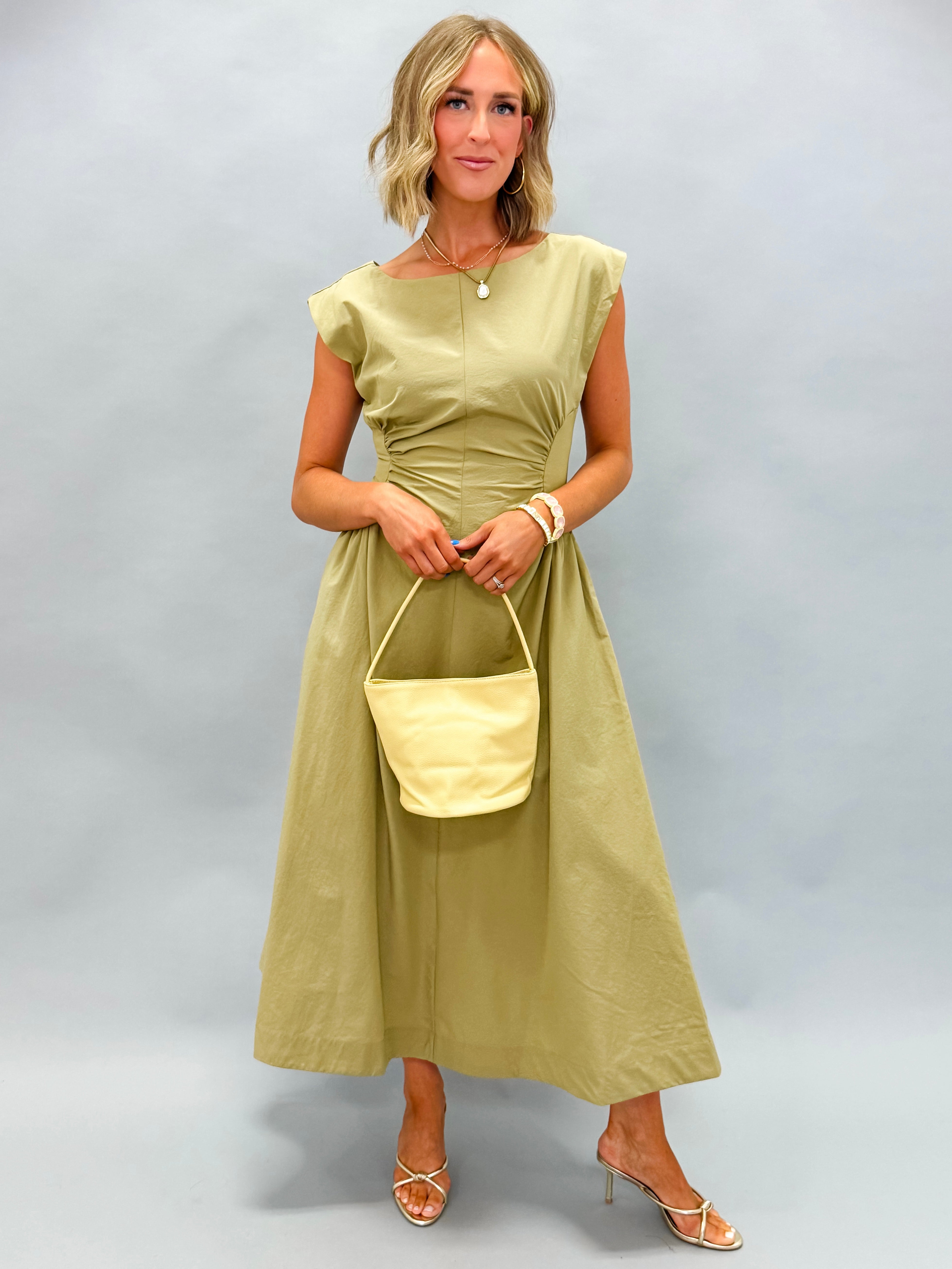 Baye Side Panel Midi Dress-Olive