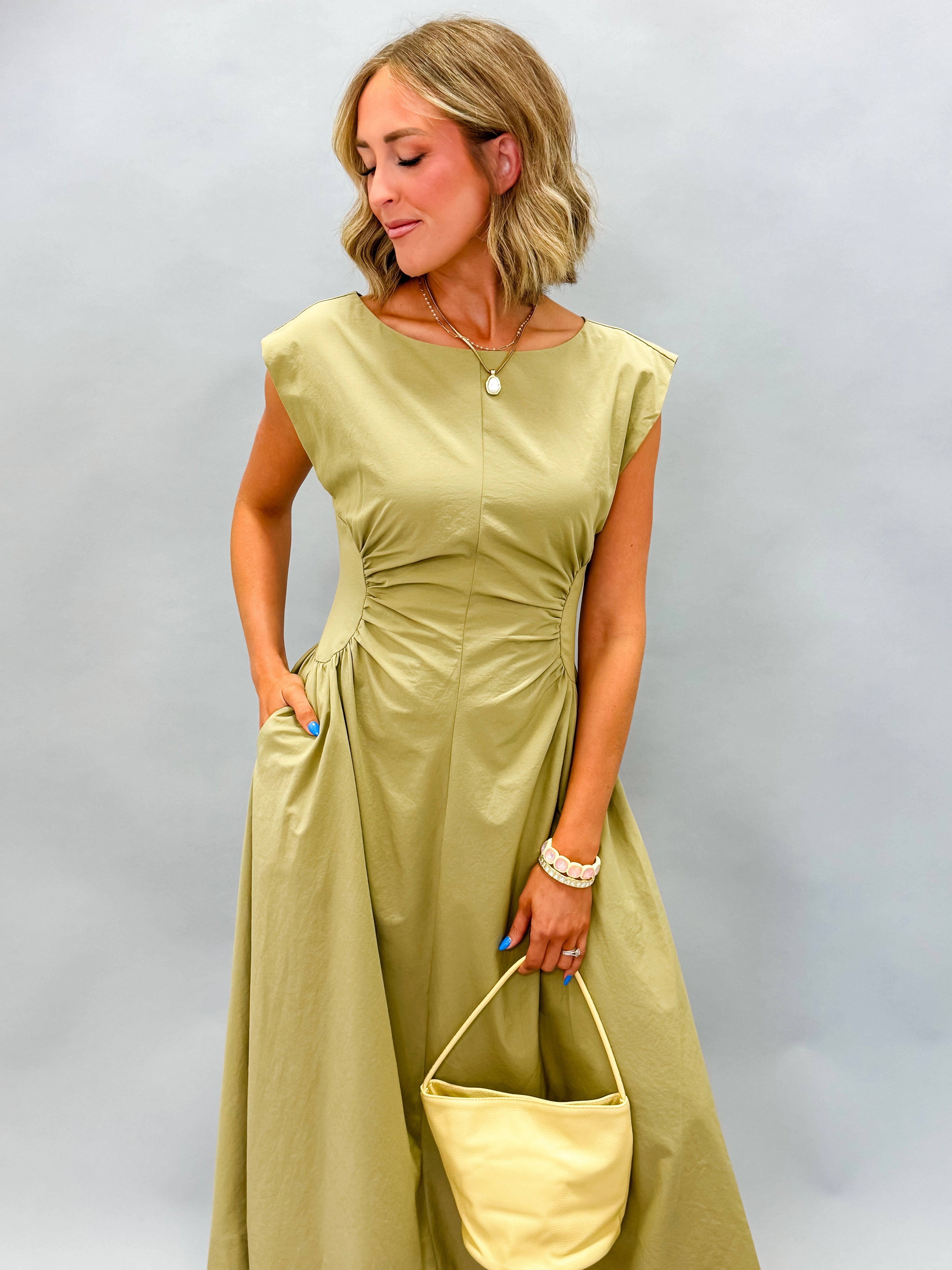 Baye Side Panel Midi Dress-Olive