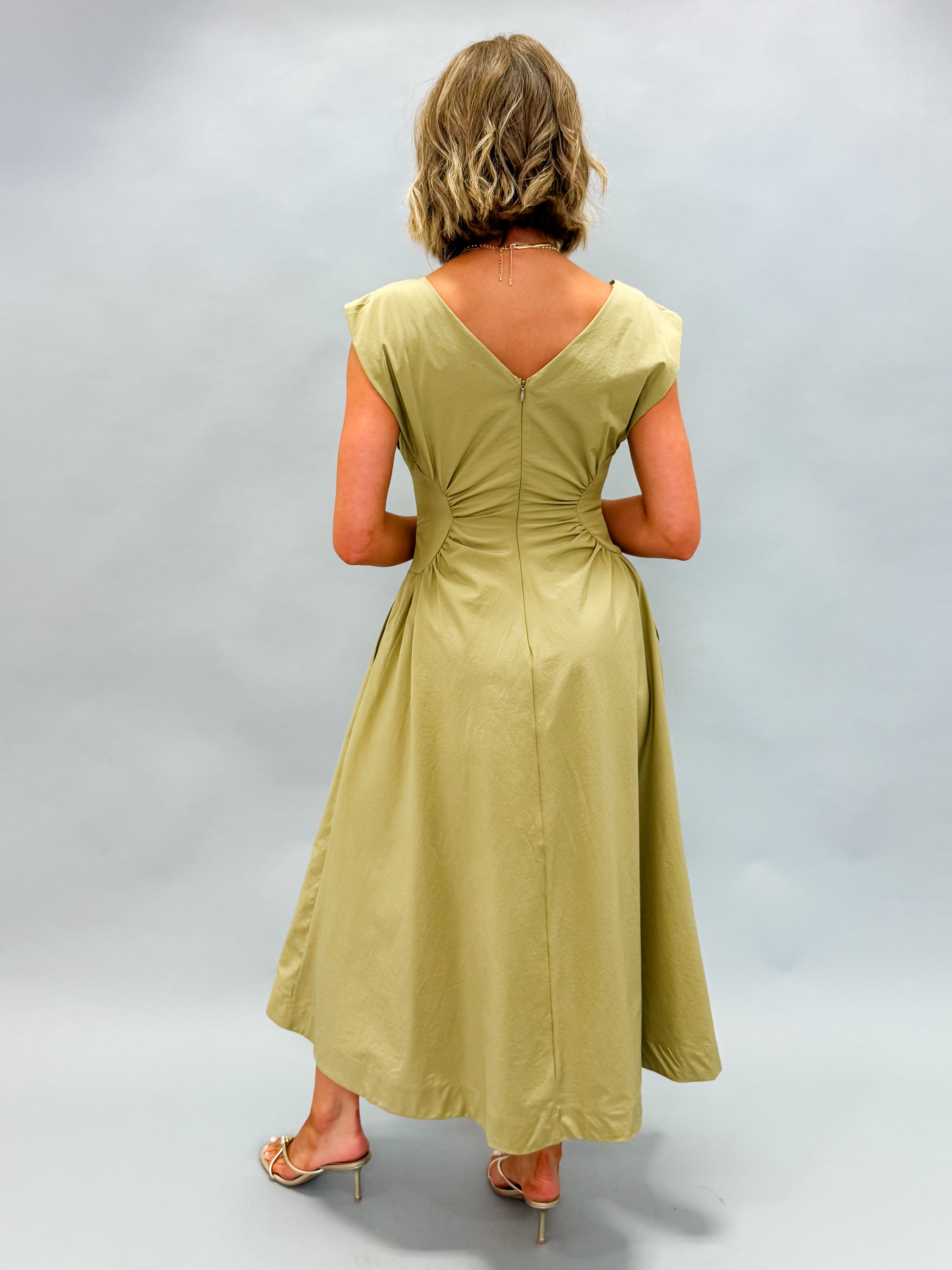 Baye Side Panel Midi Dress-Olive