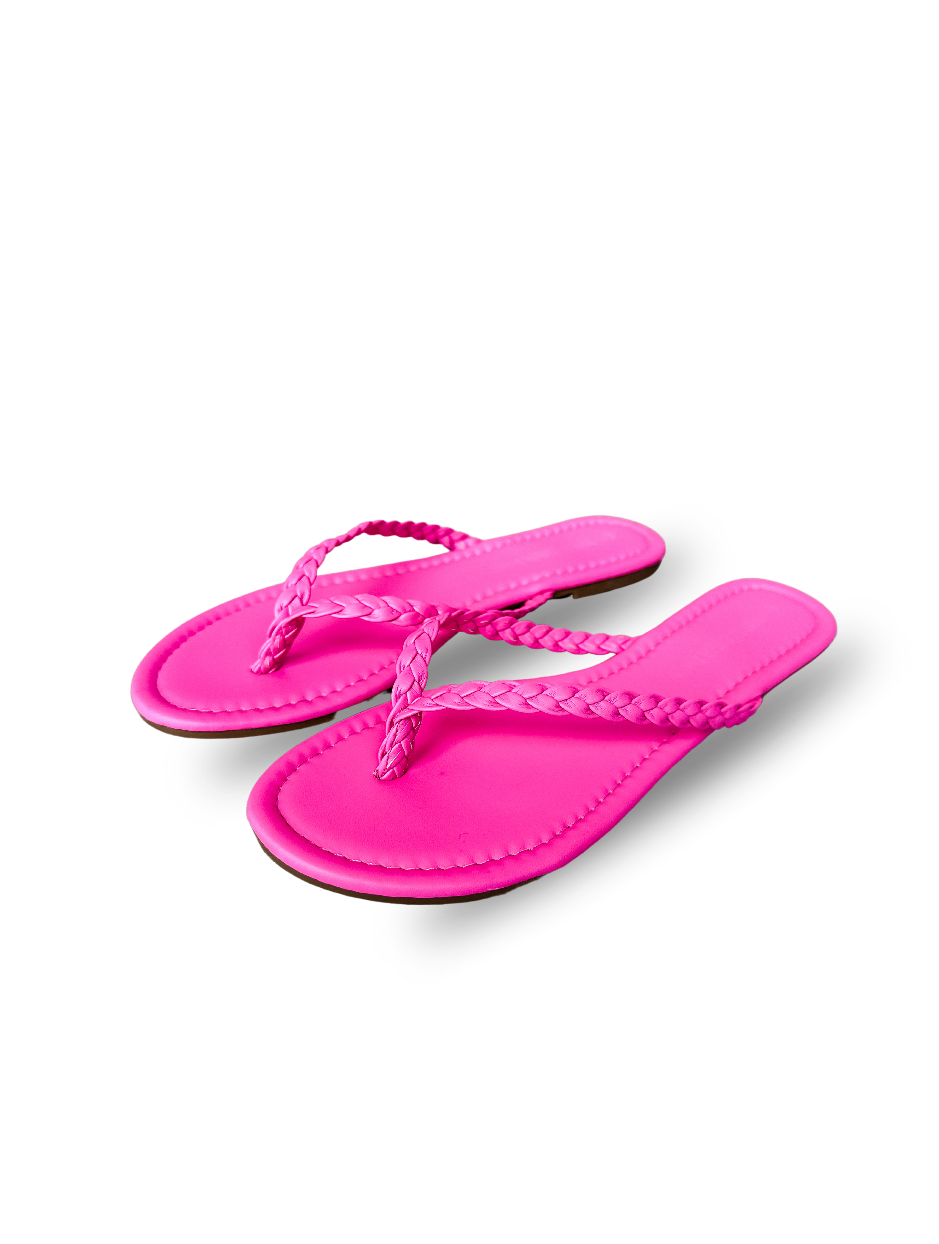 Bella Braided Flip-Flop Sandals-Hot Pink