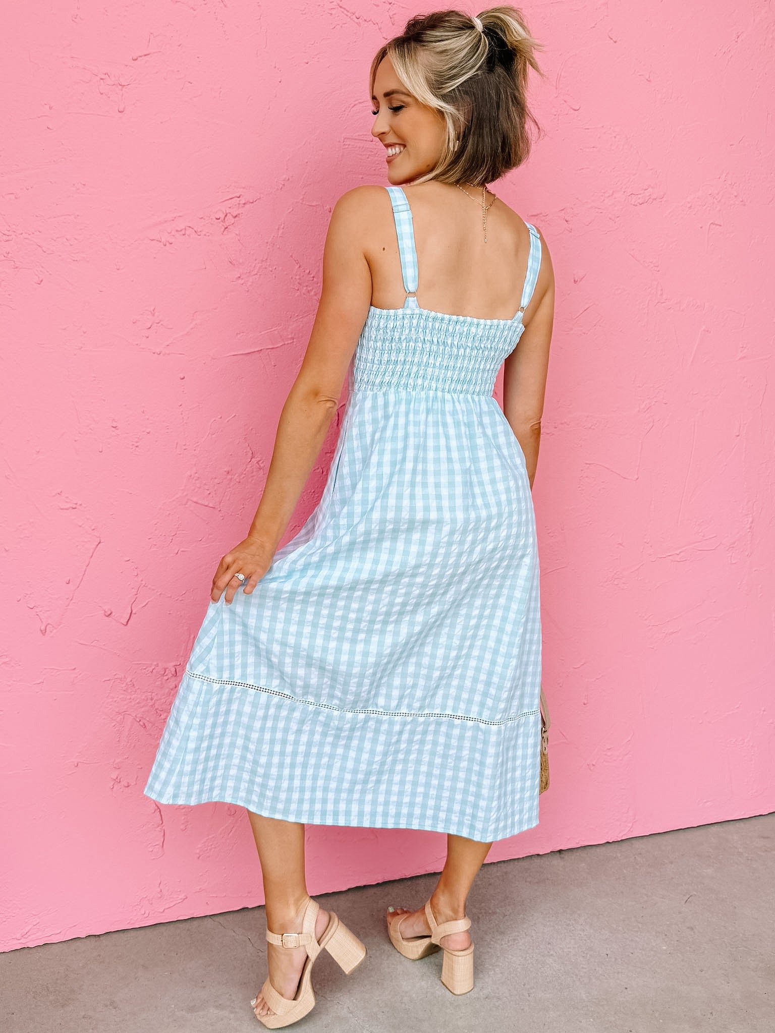 midi dress with button Belle Gingham Button Front Midi Dress