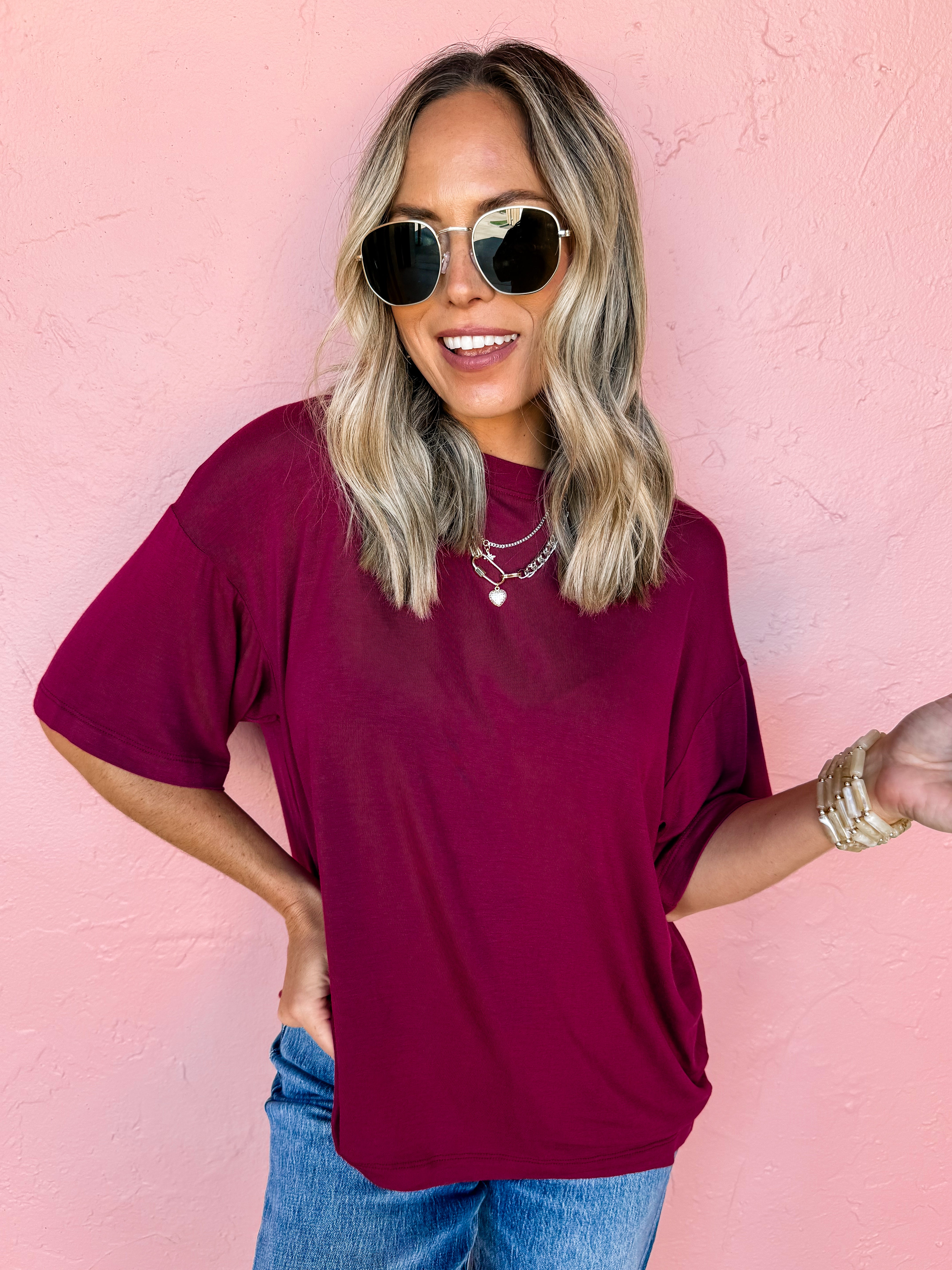 Belong To Me Boyfriend Tee-Burgundy