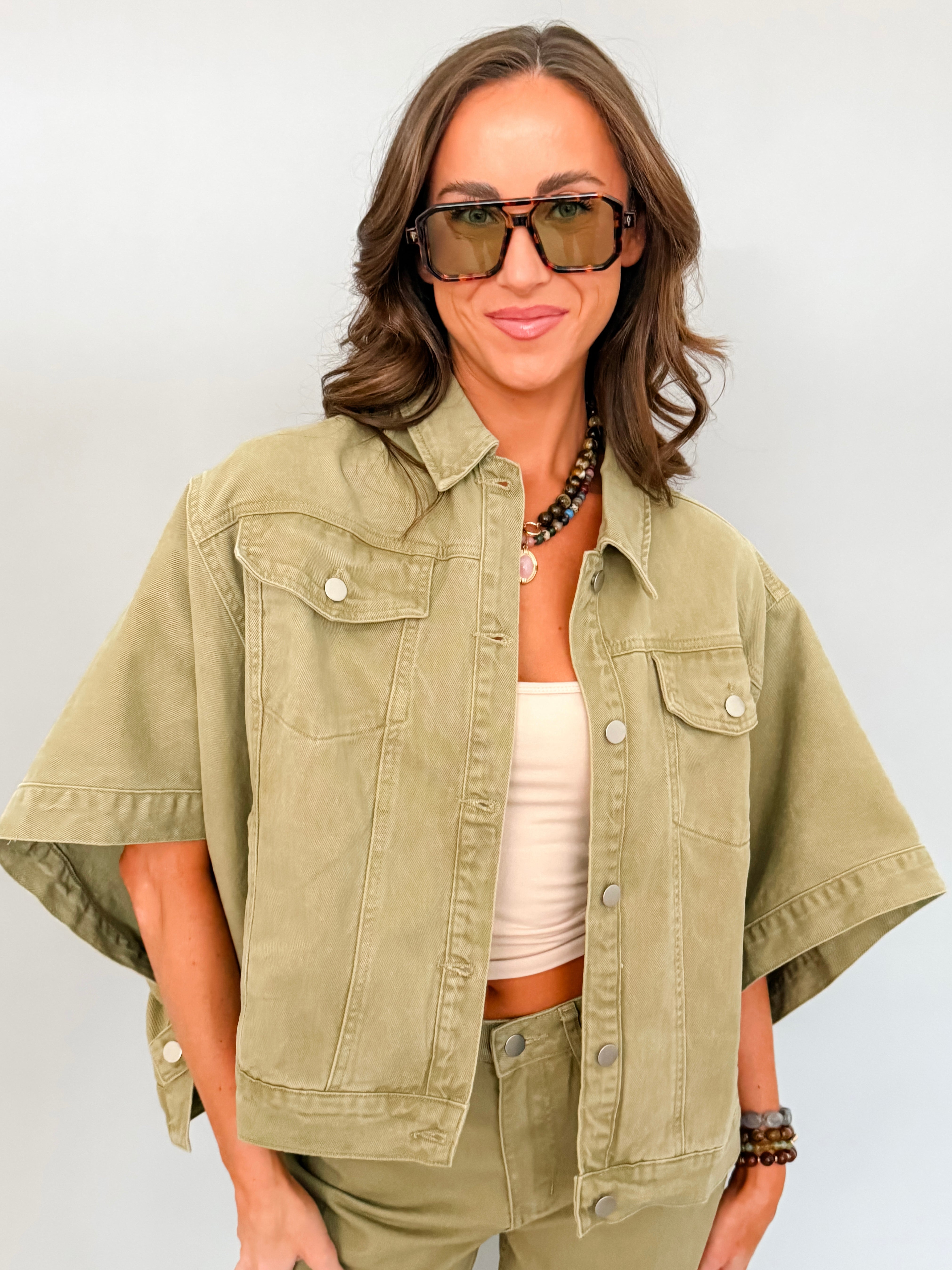 Bethany Button Front Cape Twill Jacket