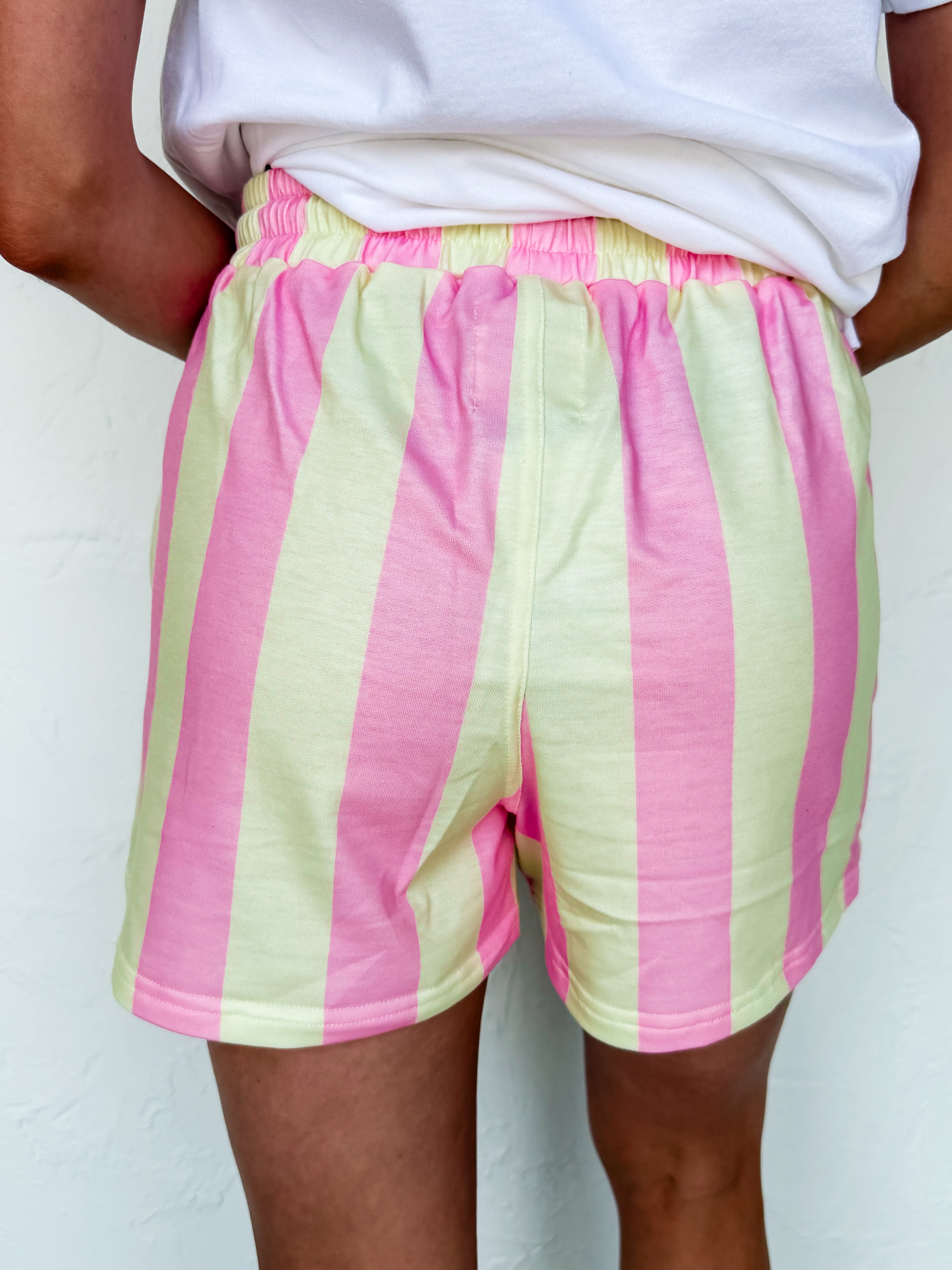 Bexley Stripe Drawstring Shorts-Pink