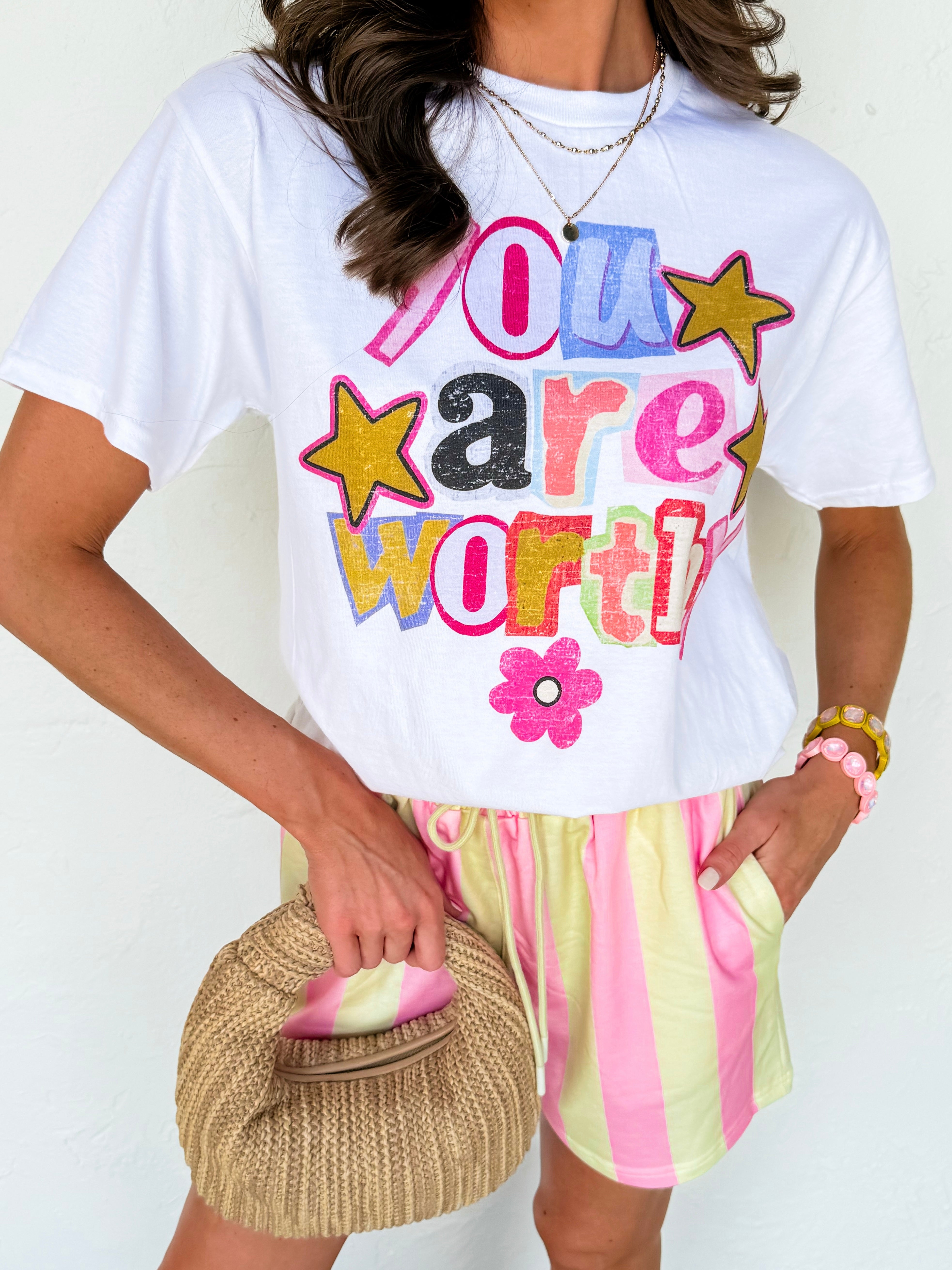 Bexley Stripe Drawstring Shorts-Pink