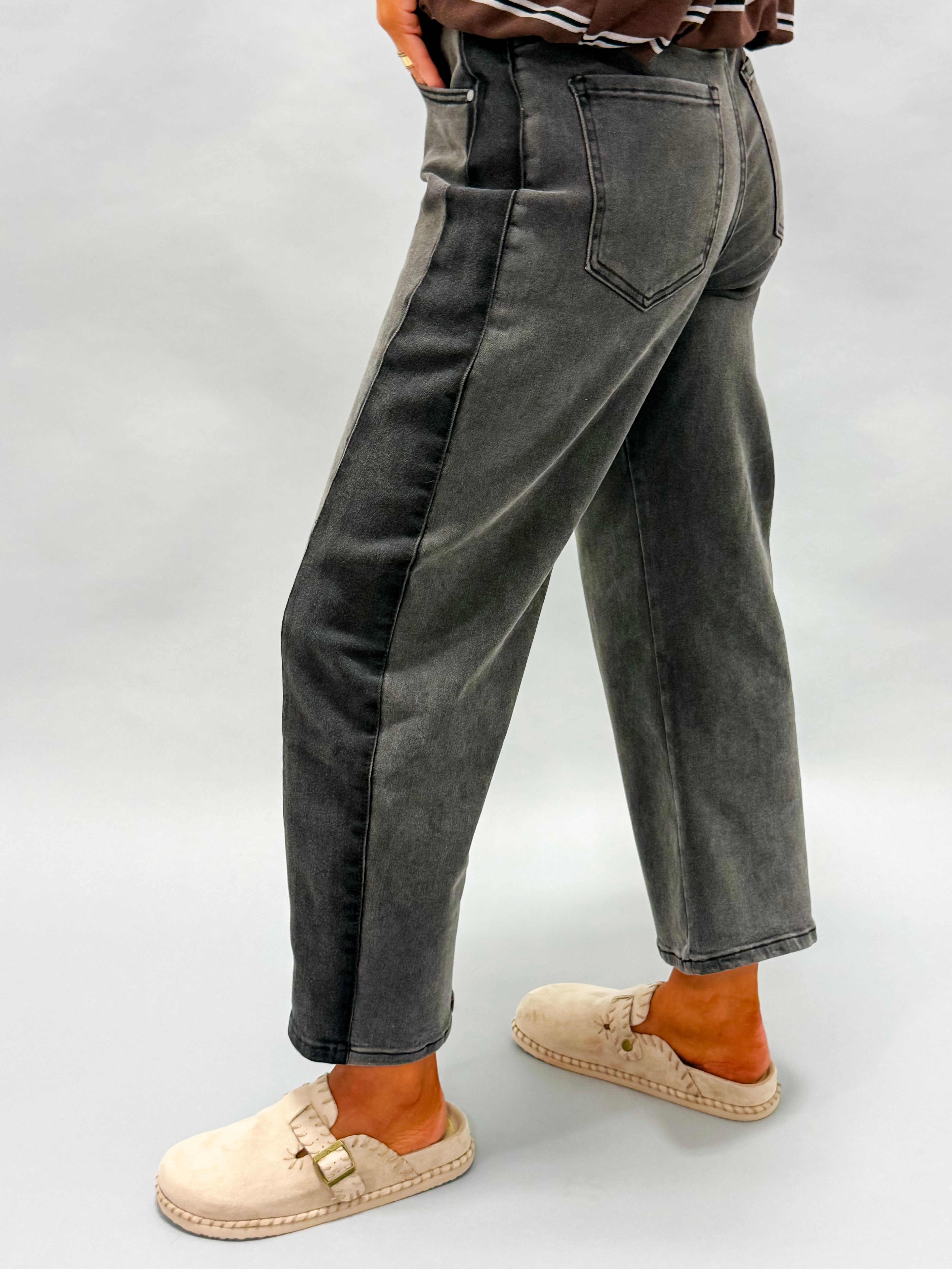 Billie Two Tone Side Panel Barrel Crop Jeans