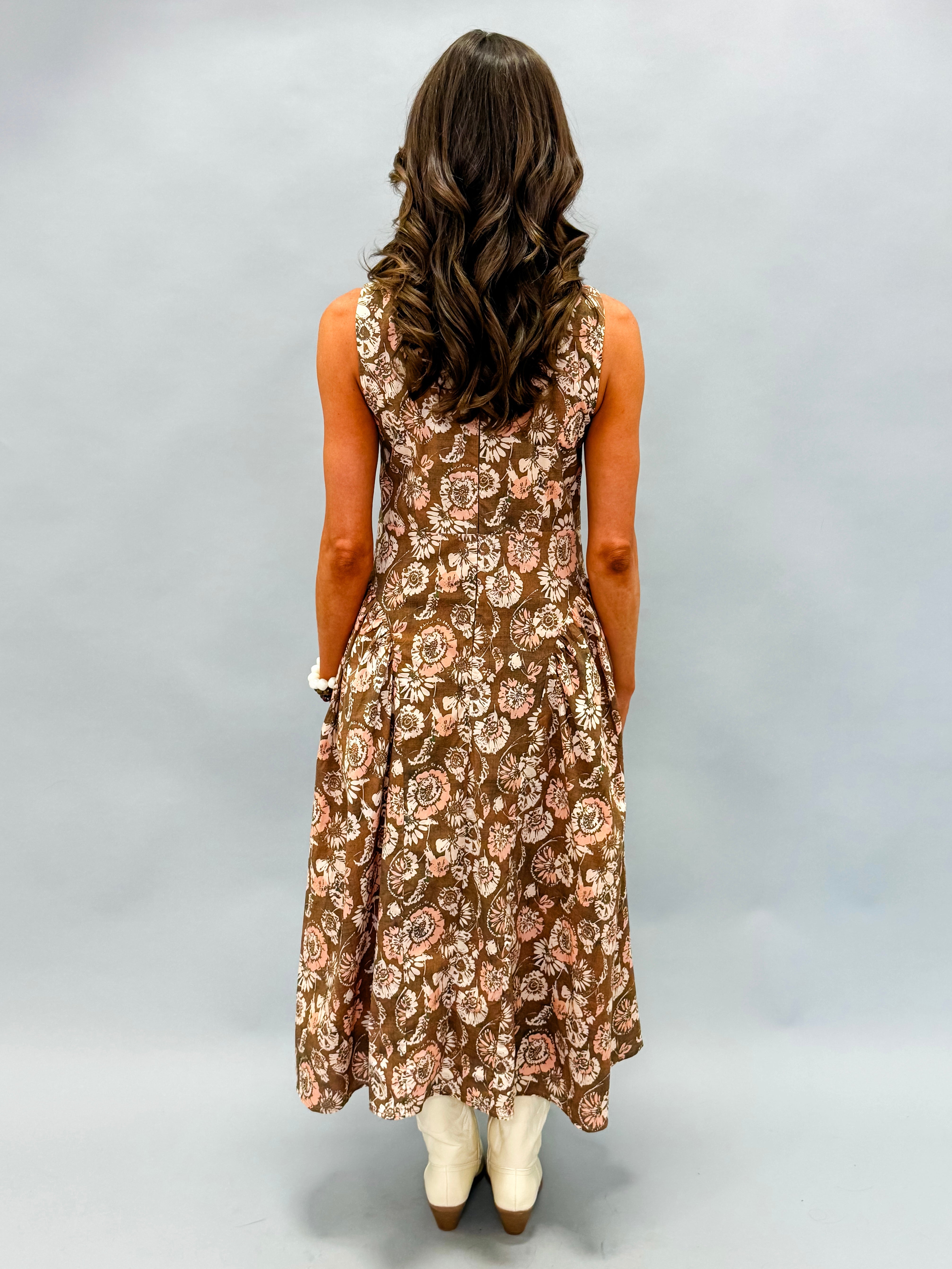 Blake Basque Waist Printed Midi Dress