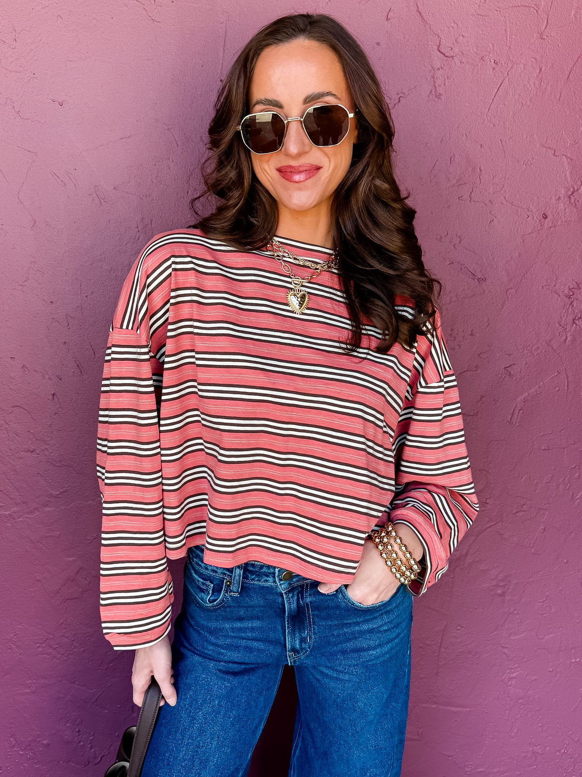 Blakely Striped Long Sleeve Cropped T-Shirt