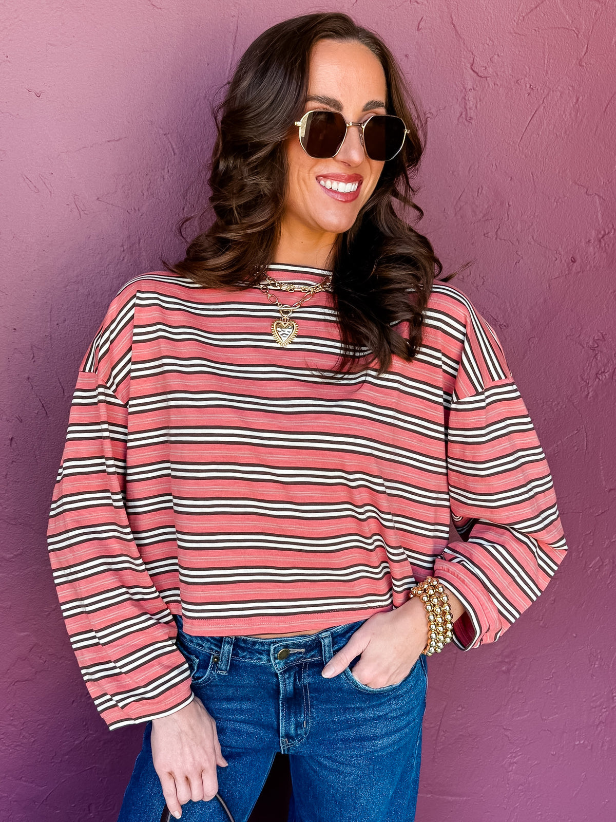 Blakely Striped Long Sleeve Cropped T-Shirt