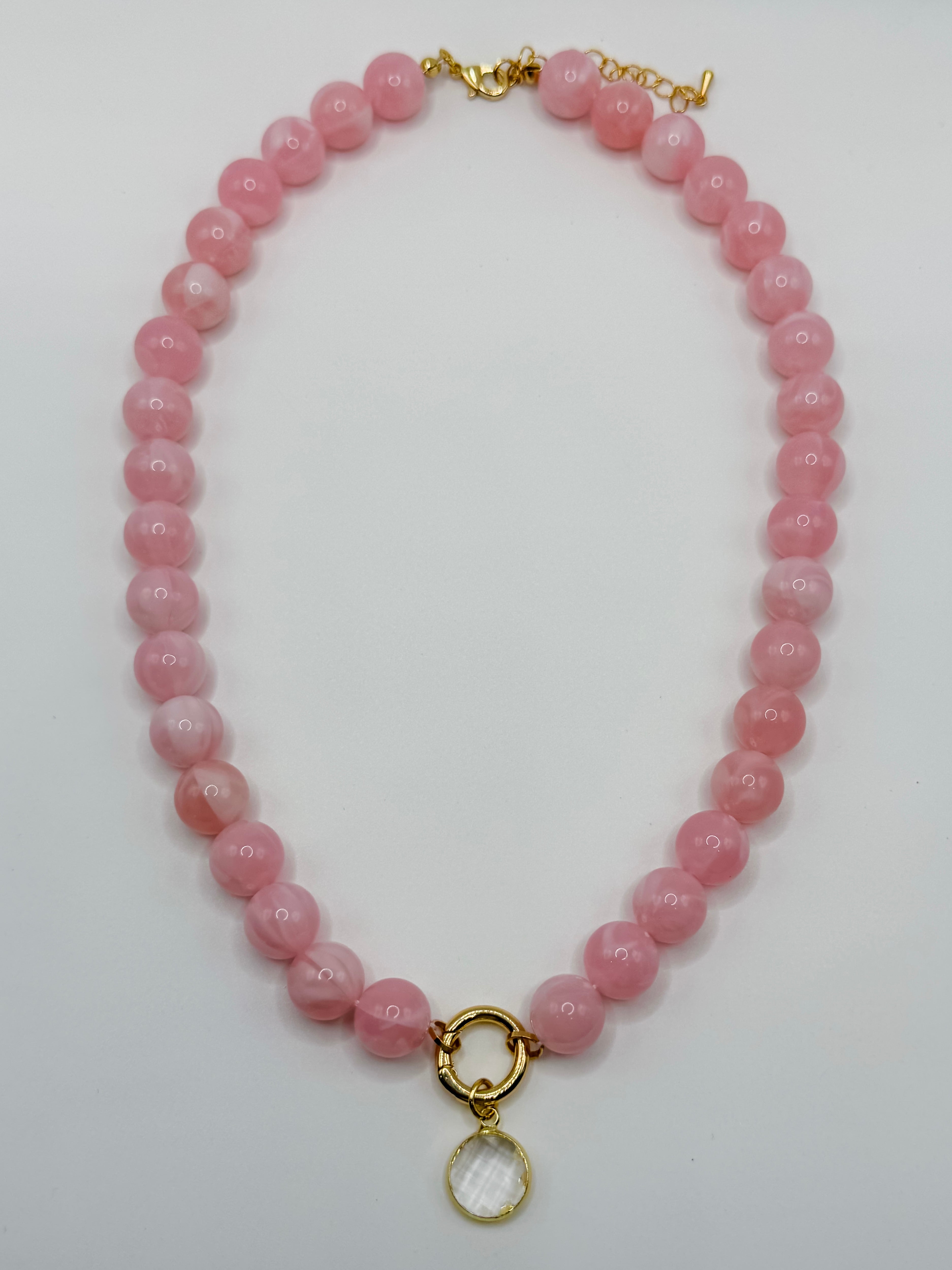 Blaze Beaded Circle Drop Necklace-Pink