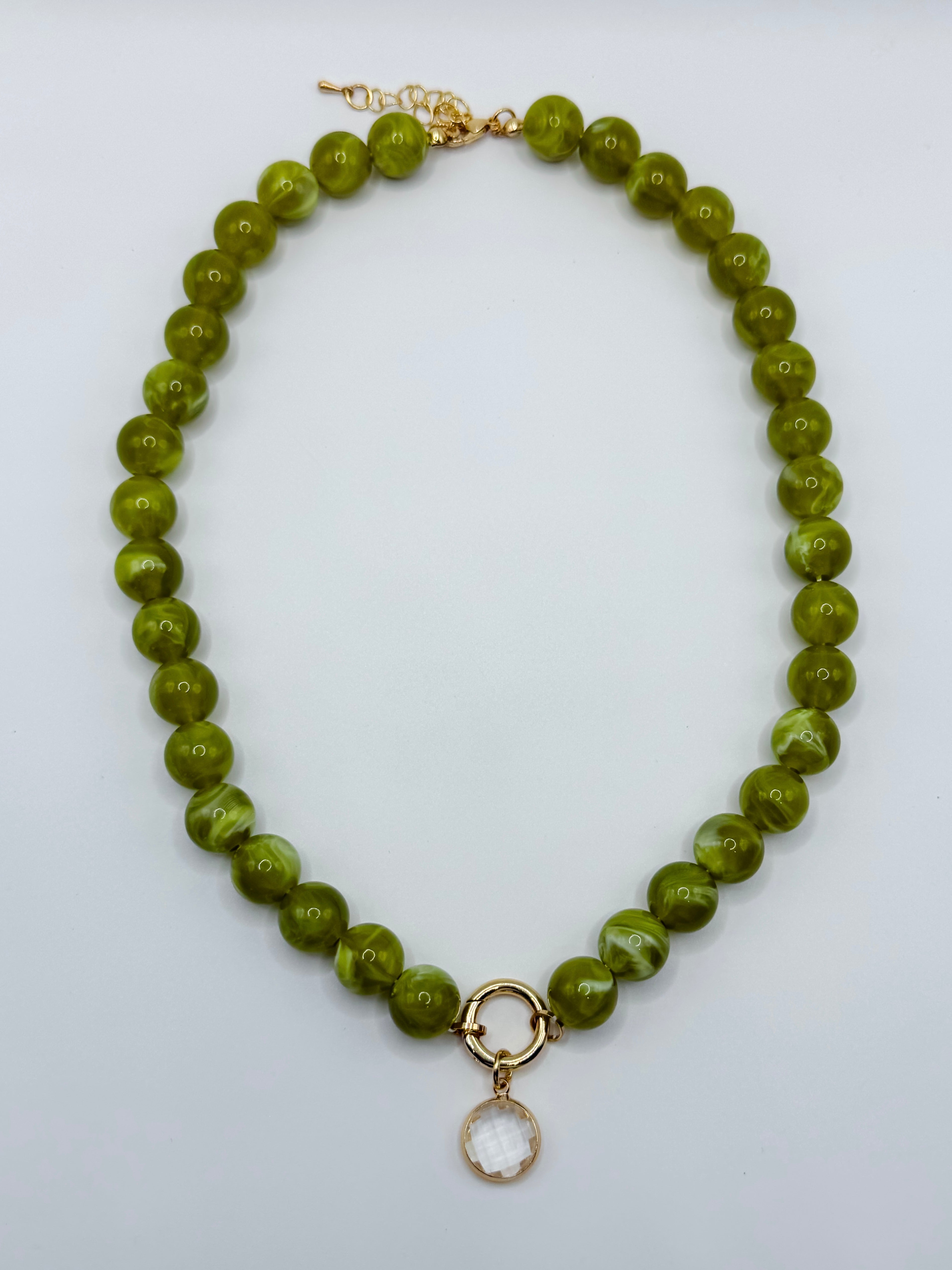 Blaze Beaded Circle Drop Necklace-Pistachio