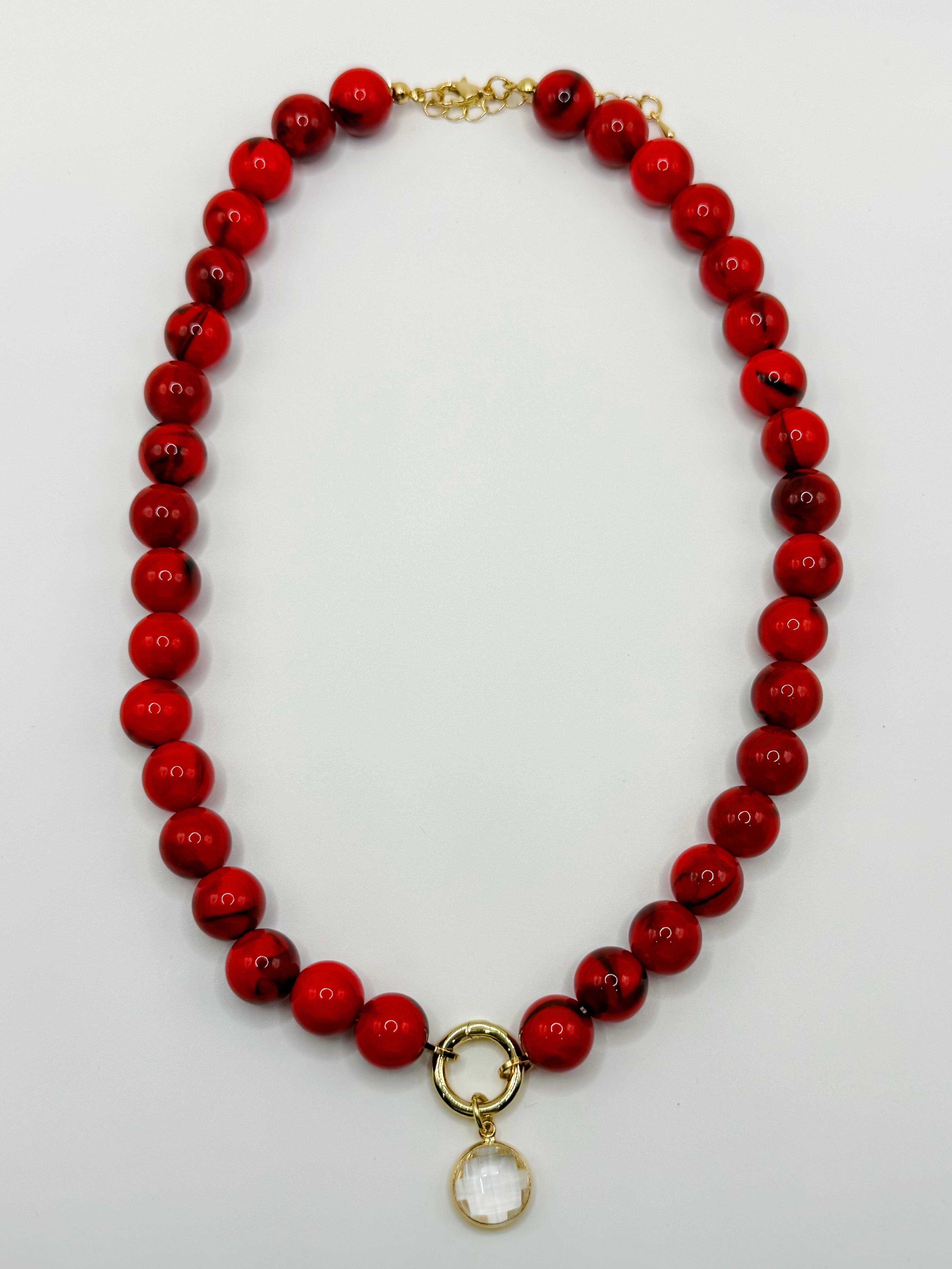 Blaze Beaded Circle Drop Necklace-Red