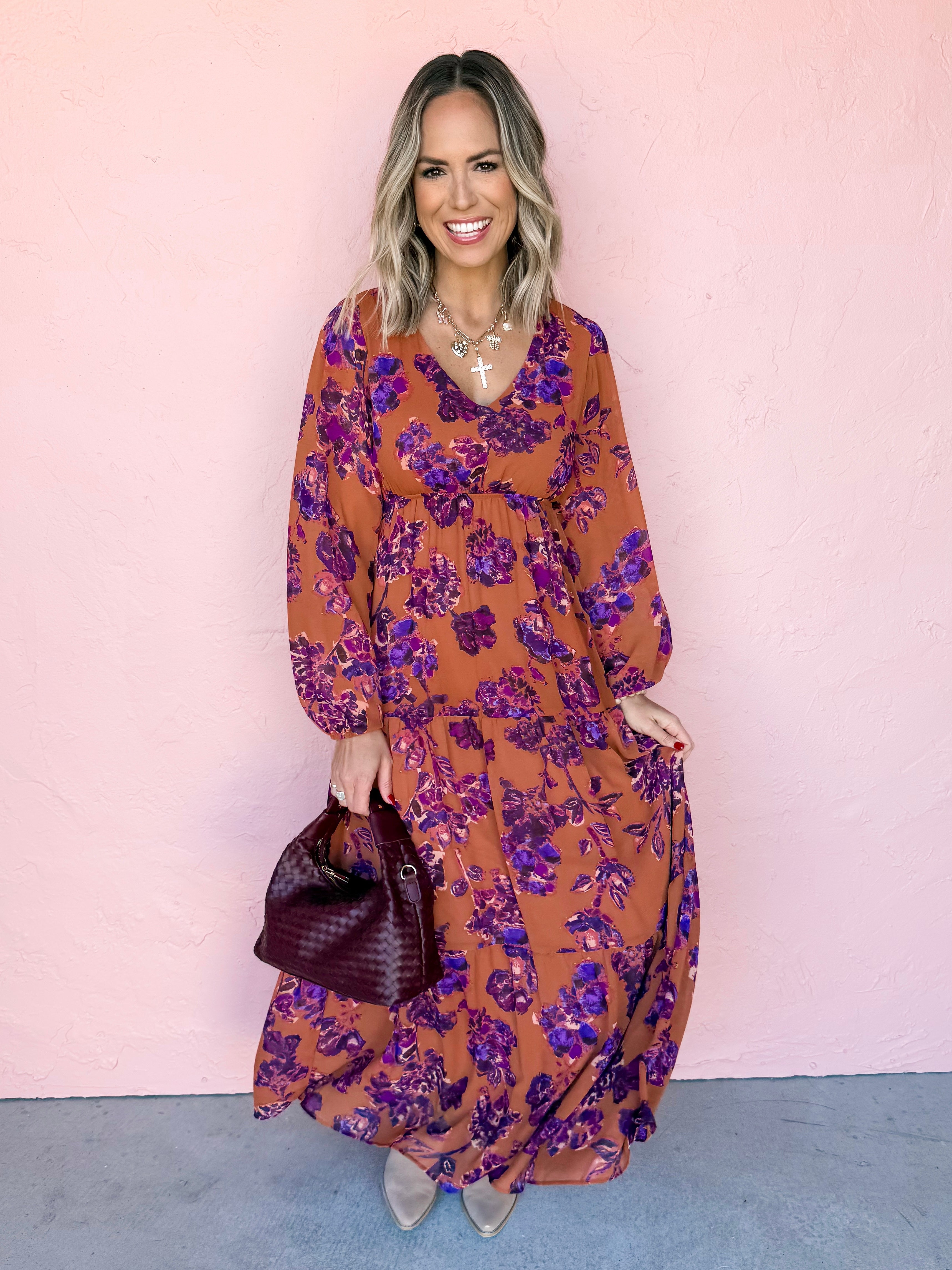 Blissful Feelings Floral V Neck Maxi Dress