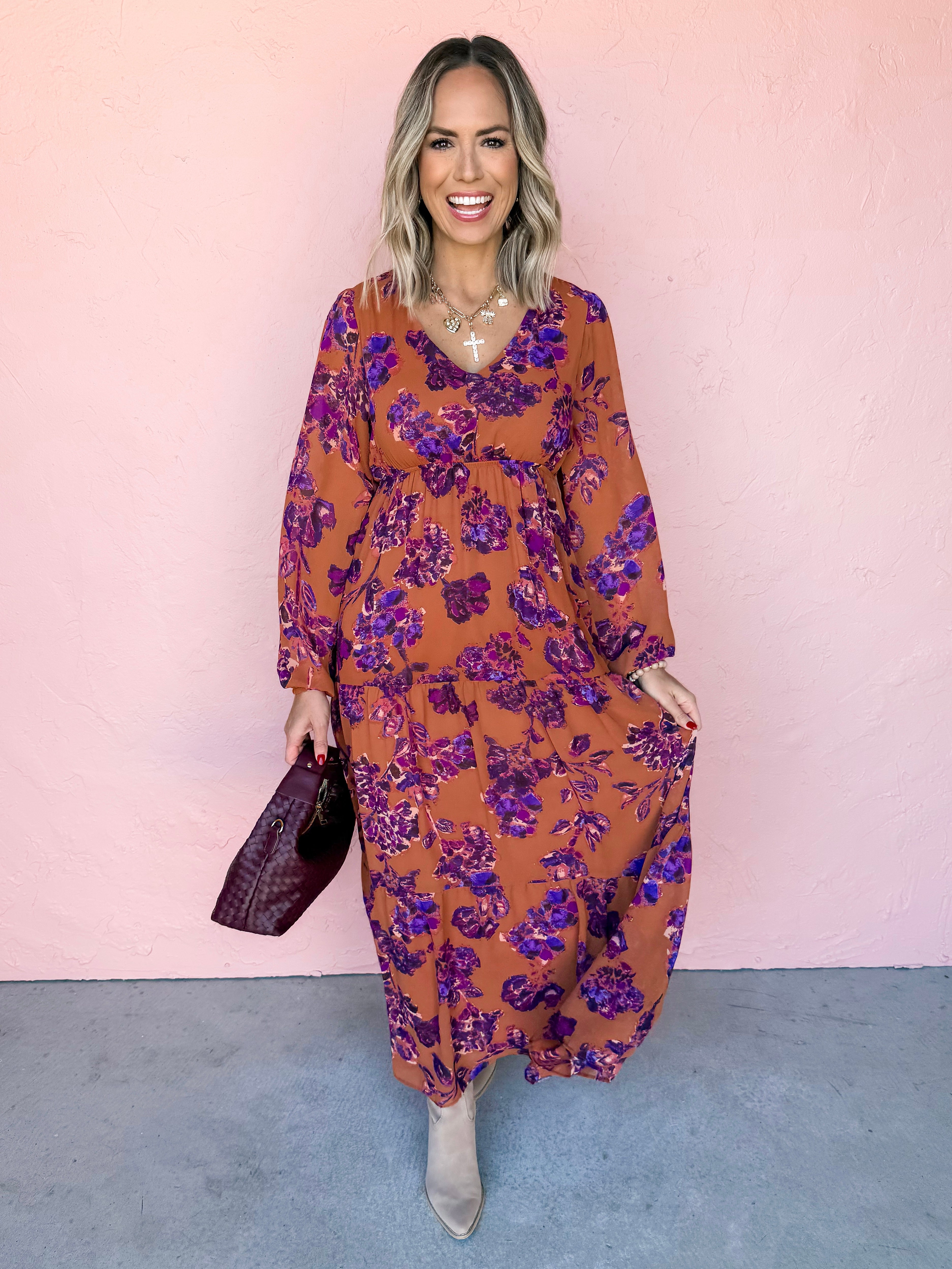 Blissful Feelings Floral V Neck Maxi Dress