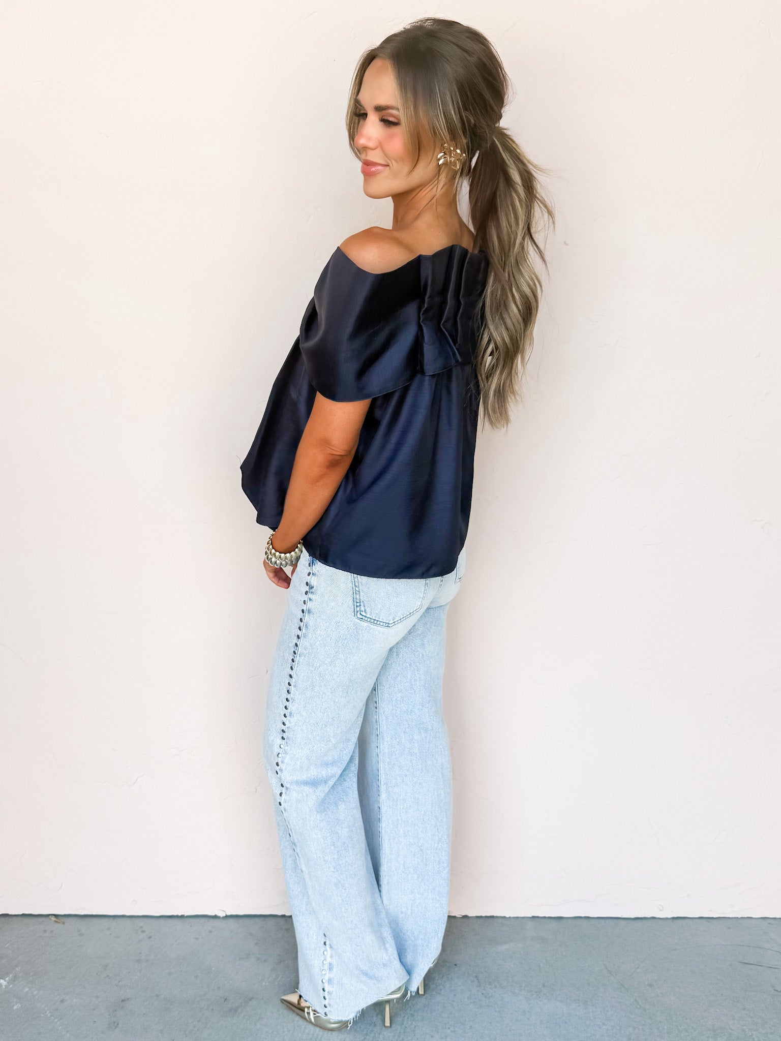 Bowed Beauty Off The Shoulder Top-Ink