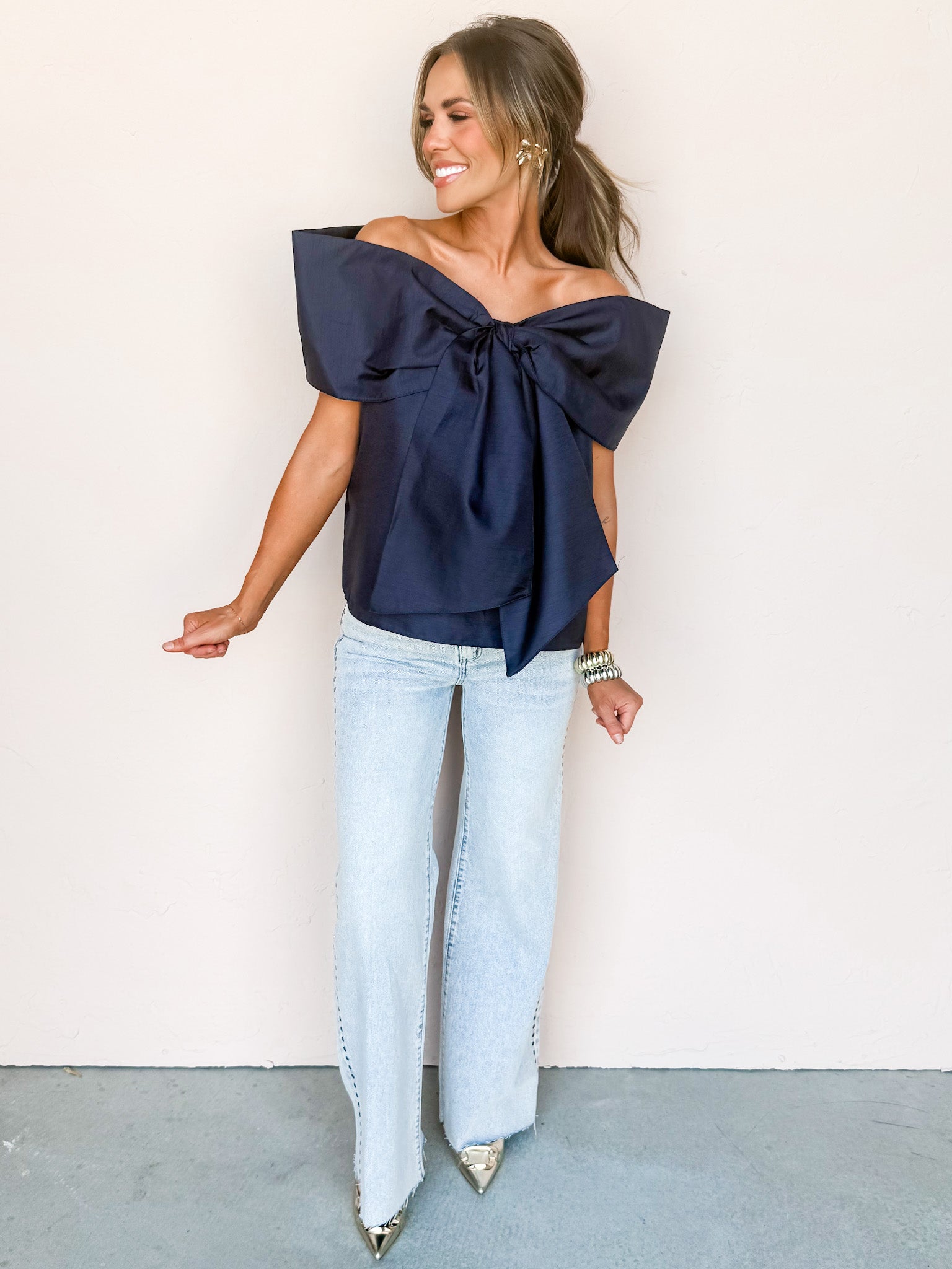 Bowed Beauty Off The Shoulder Top-Ink