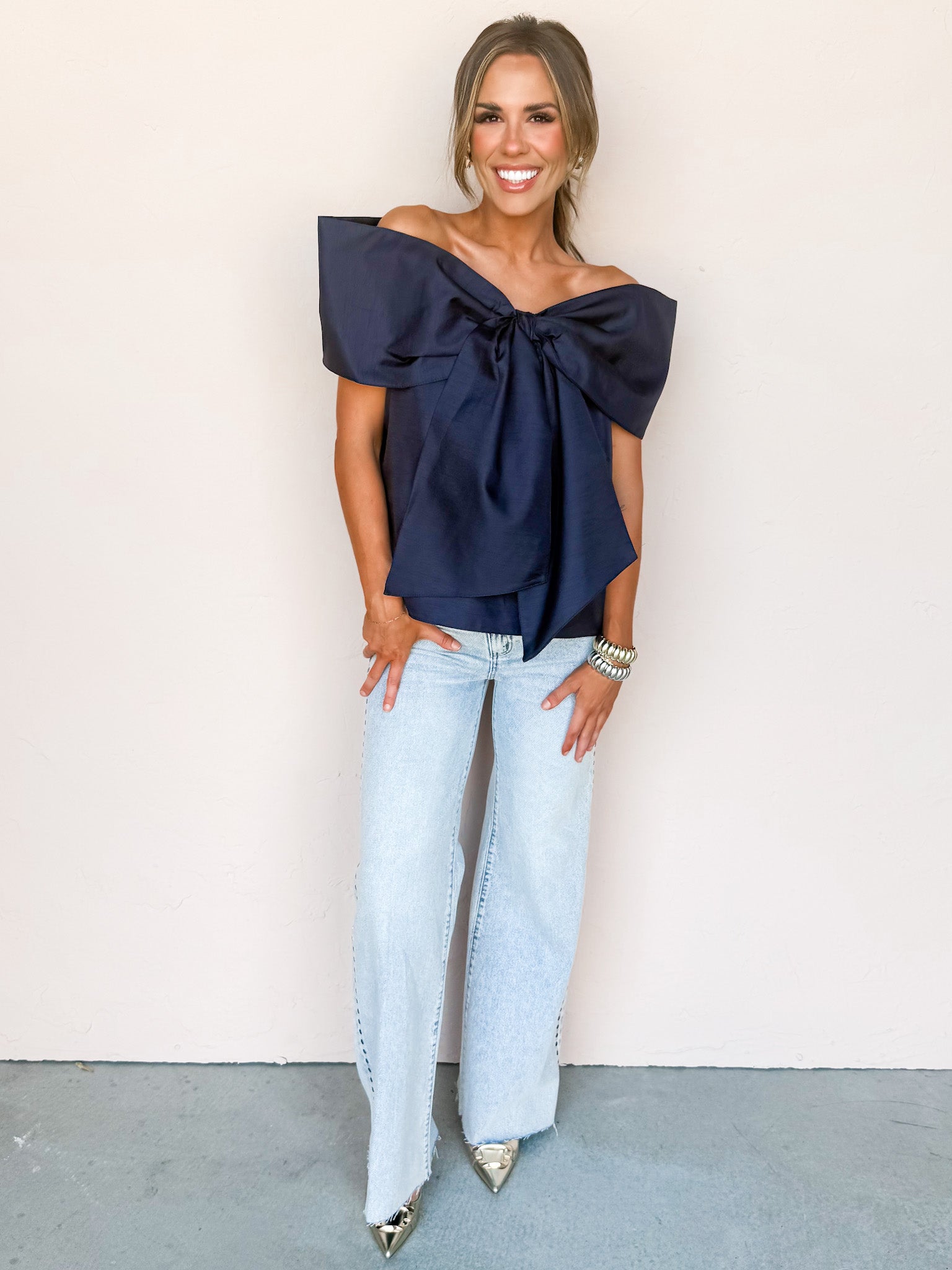 Bowed Beauty Off The Shoulder Top-Ink