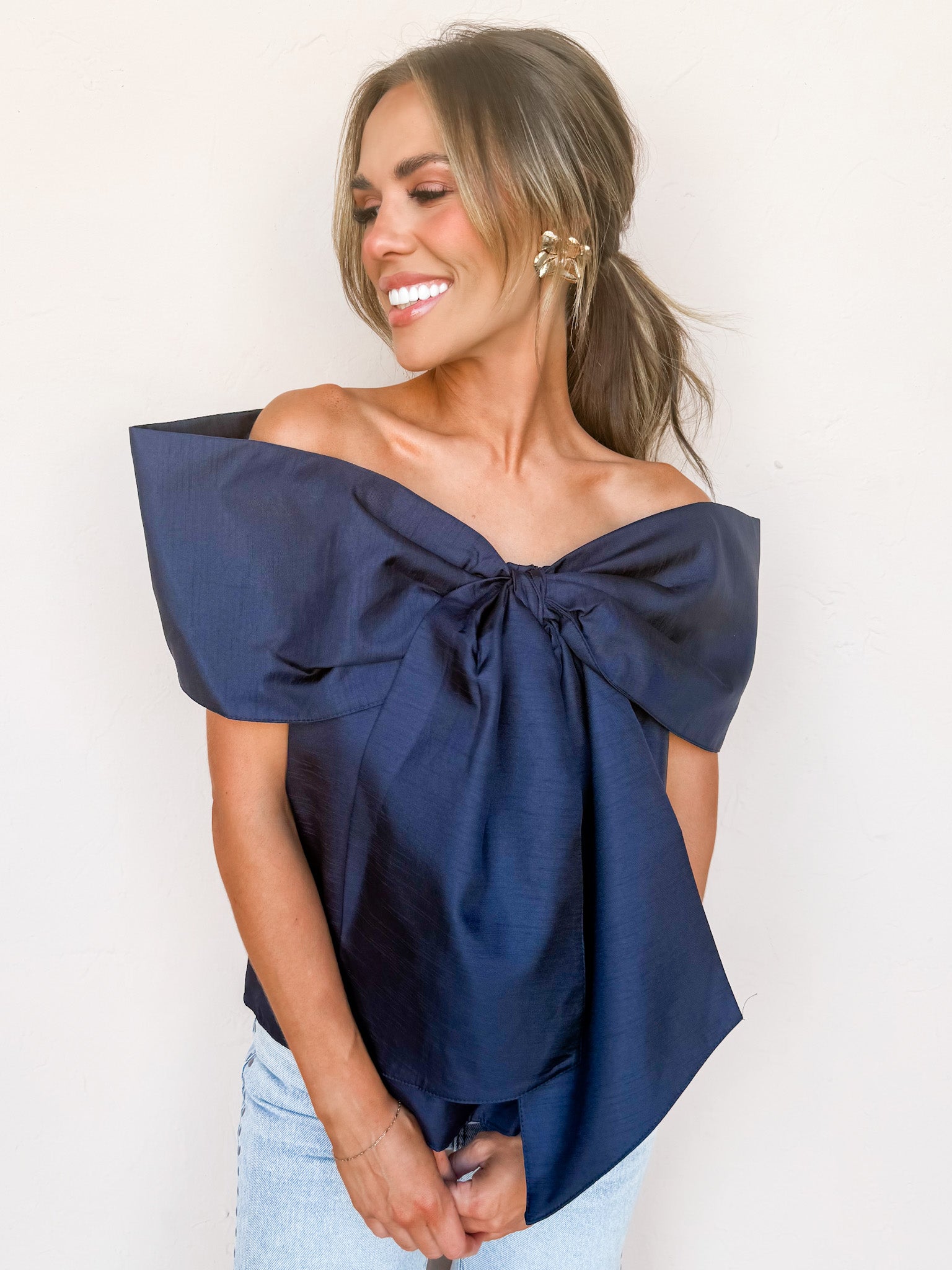 Bowed Beauty Off The Shoulder Top-Ink