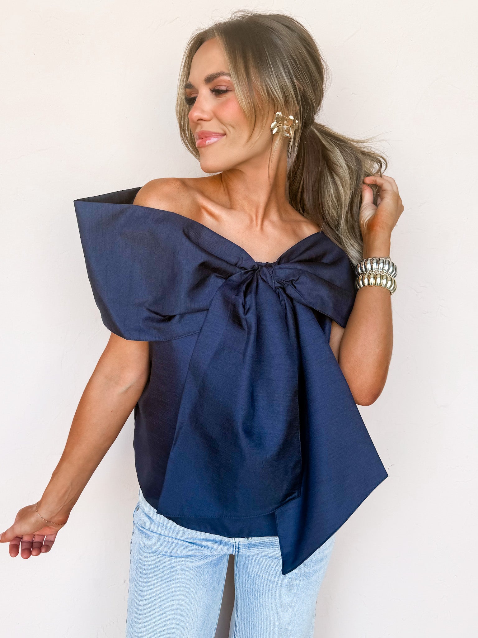 Bowed Beauty Off The Shoulder Top-Ink