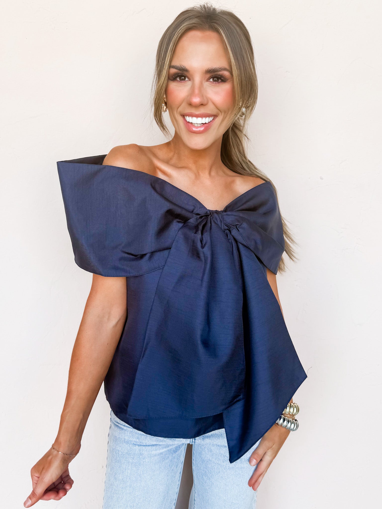 Bowed Beauty Off The Shoulder Top-Ink