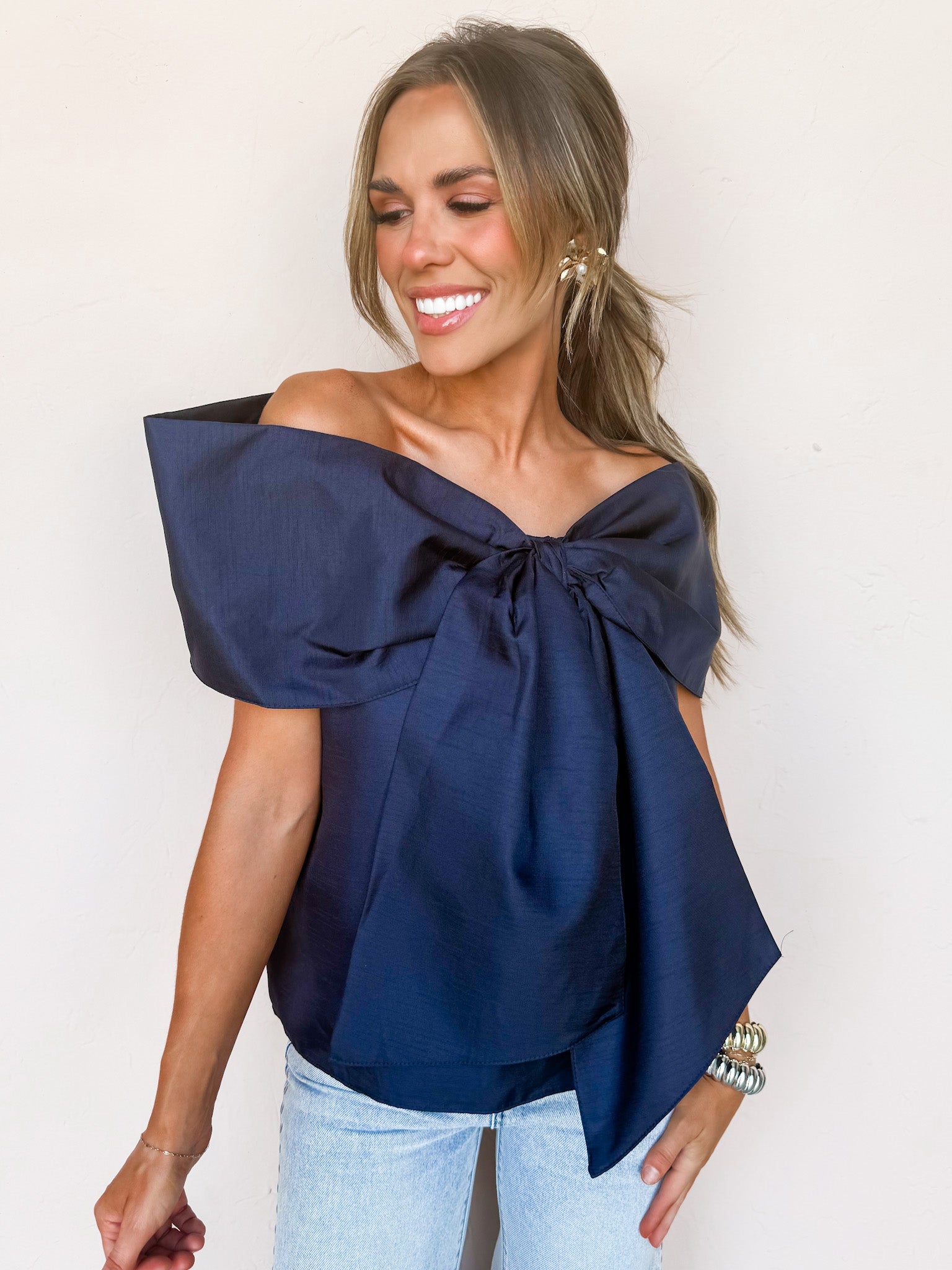 Bowed Beauty Off The Shoulder Top-Ink