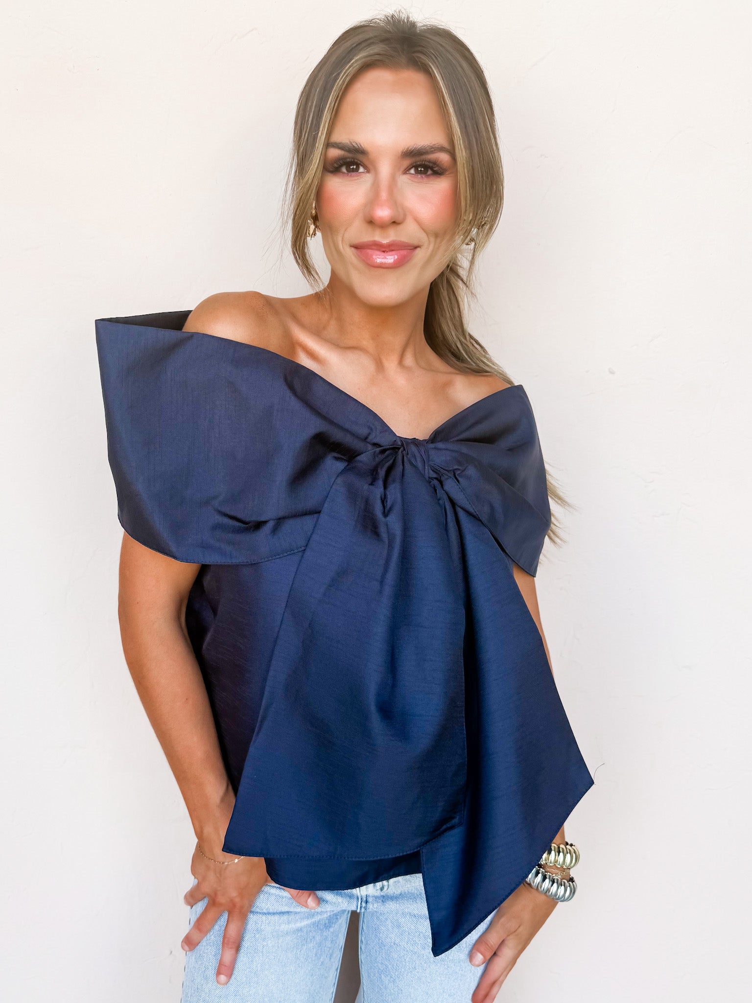 Bowed Beauty Off The Shoulder Top-Ink