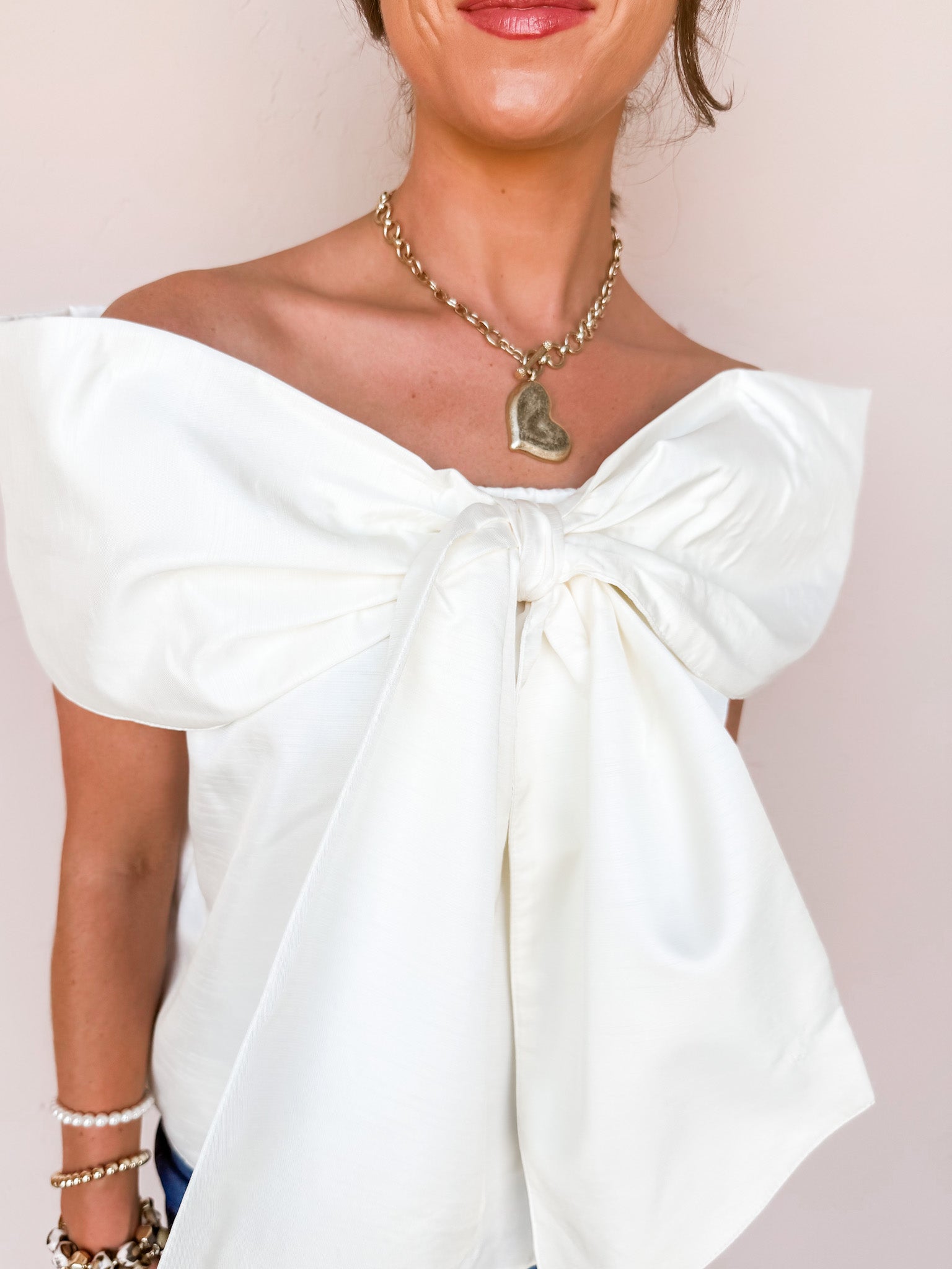 Bowed Beauty Off The Shoulder Top-Ivory