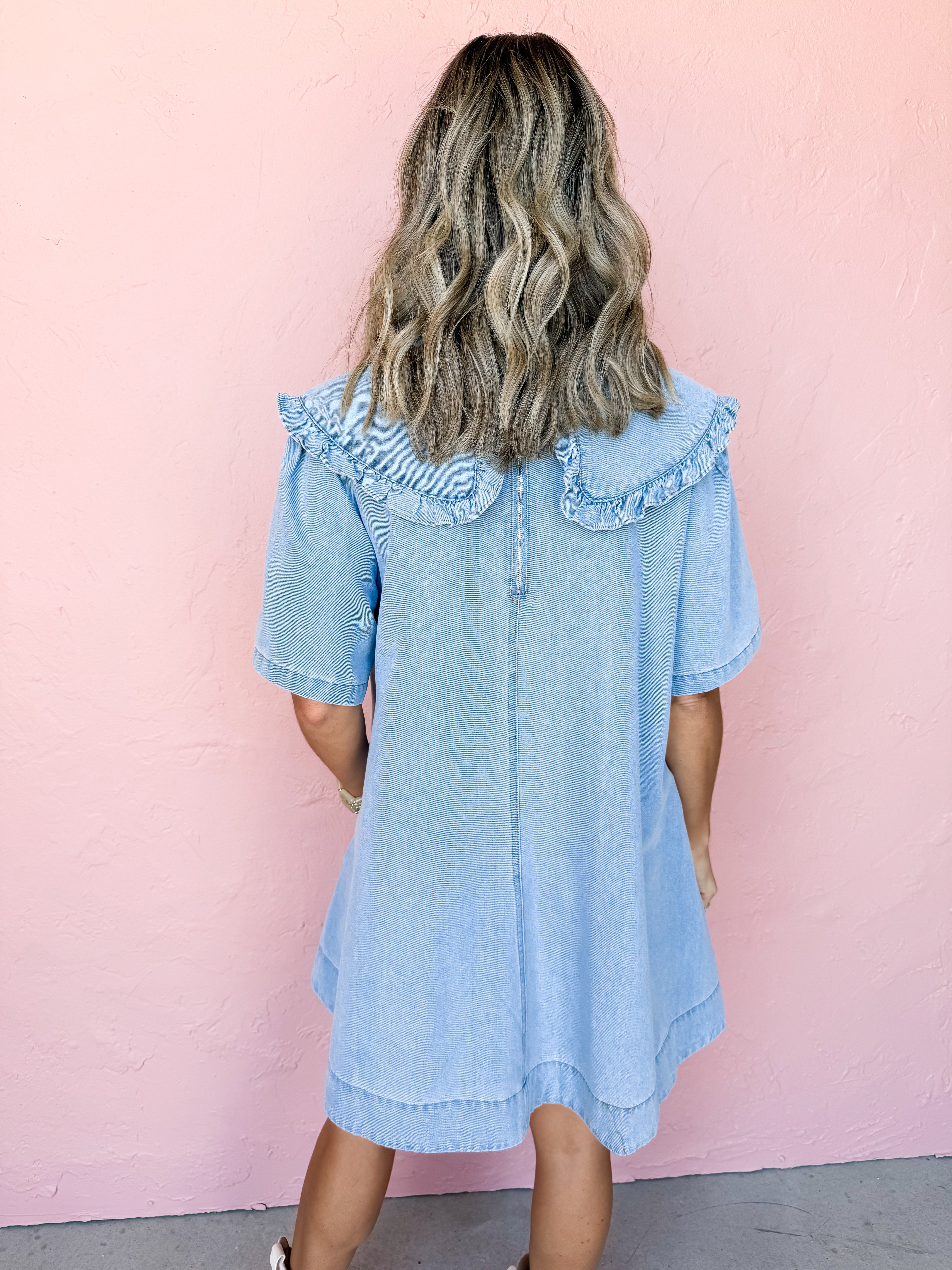 Breathe In Peter Pan Collar Denim Dress