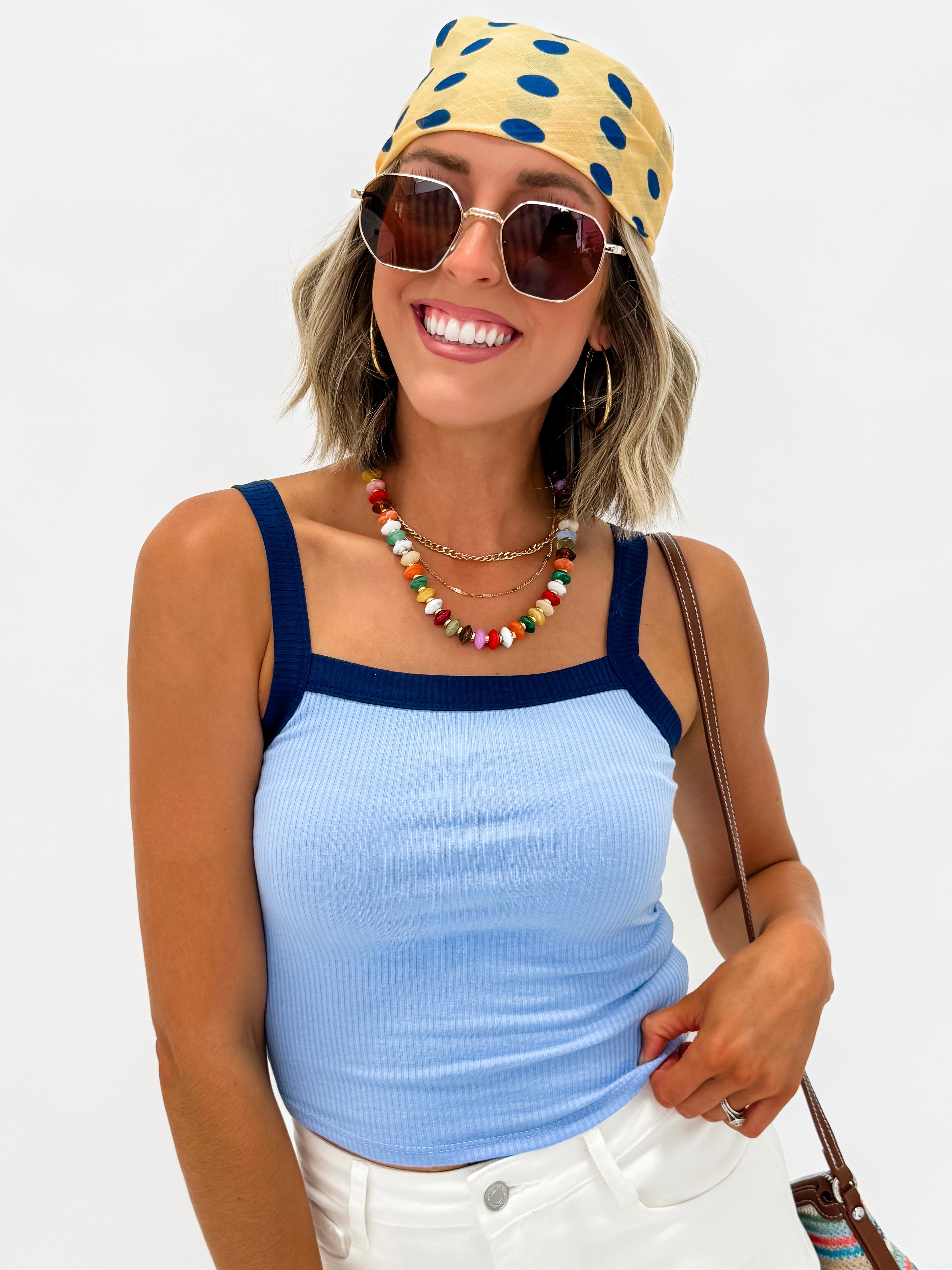 Bree Contrast Tank Top-Blue