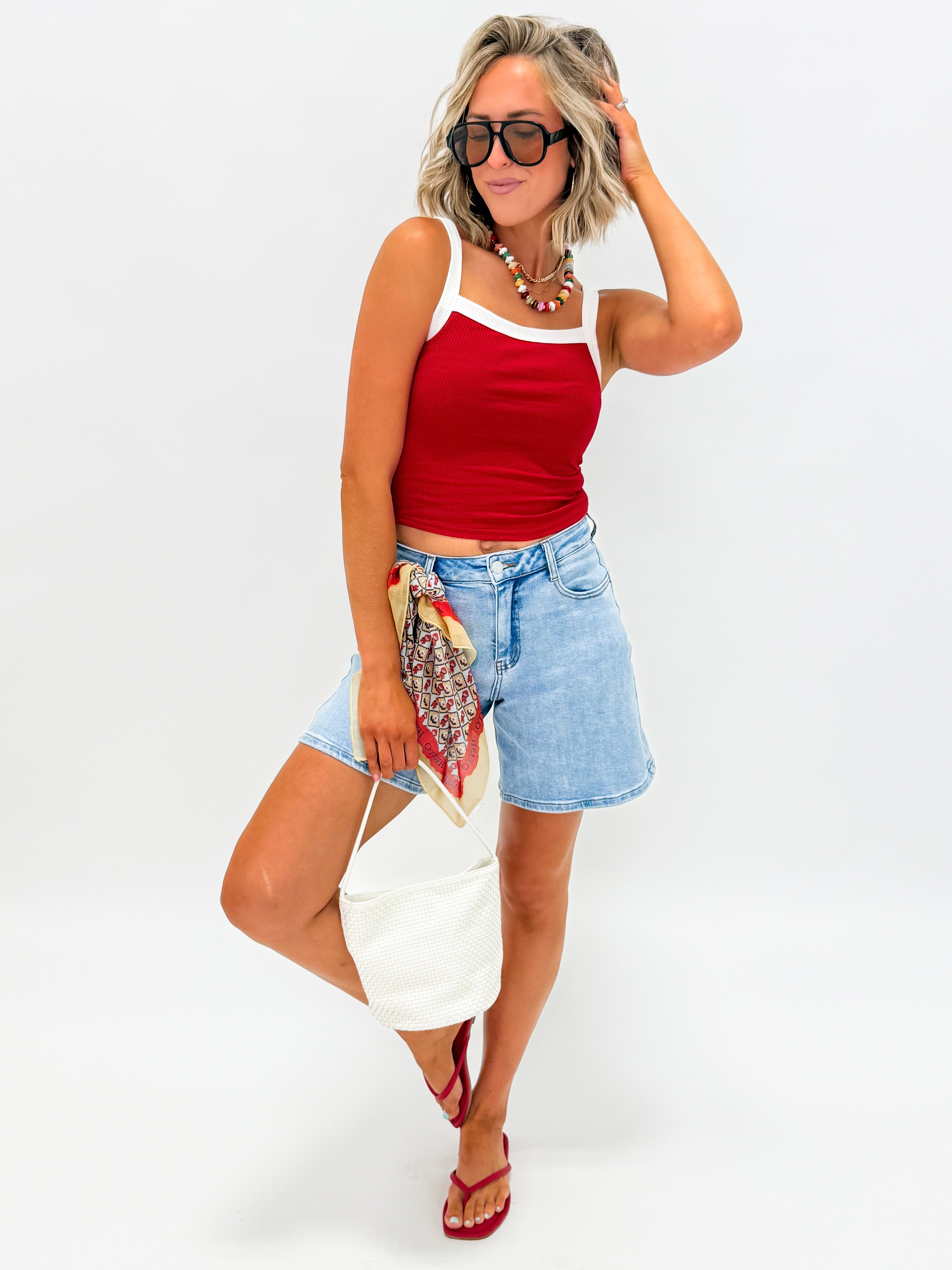 Bree Contrast Tank Top-Red