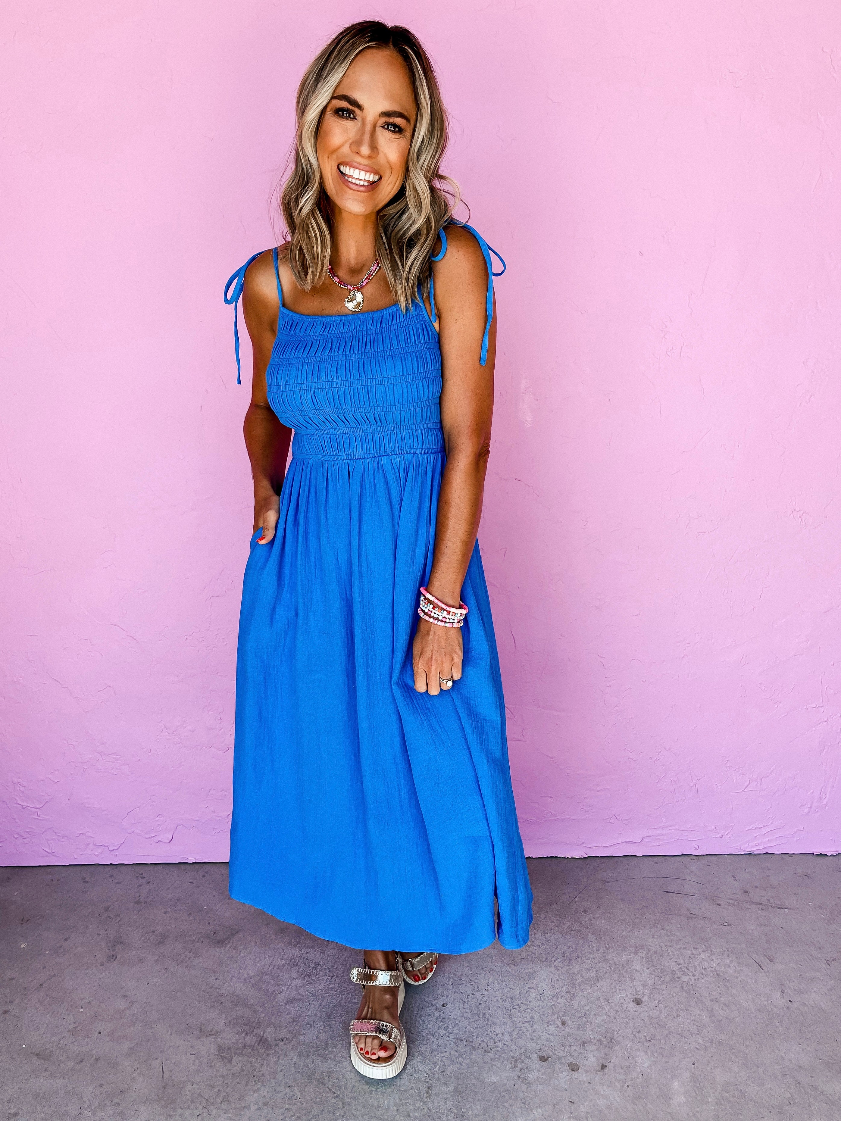 Breeze Along Smocked Midi Dress