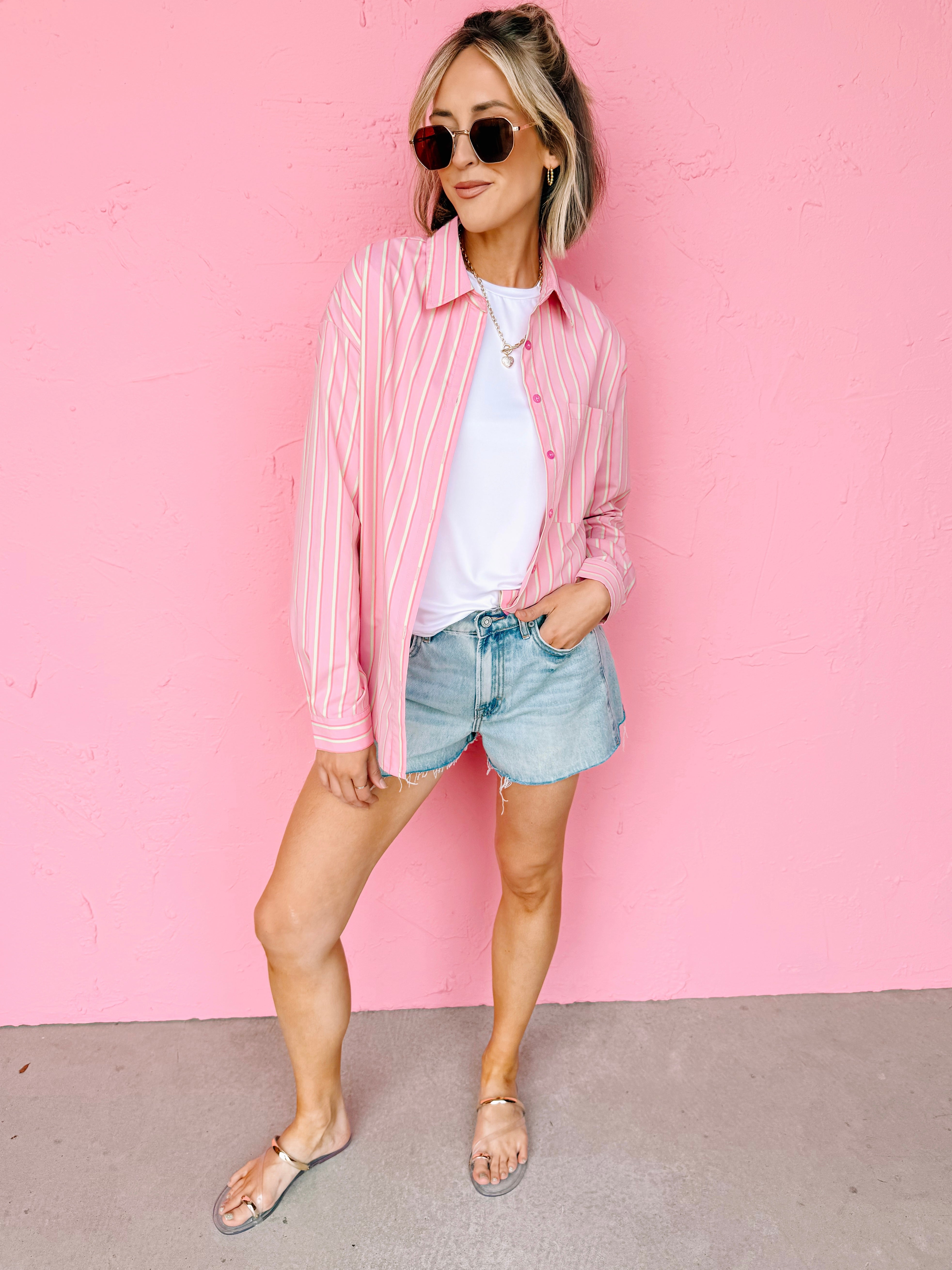 Briana Striped Button Front Shirt