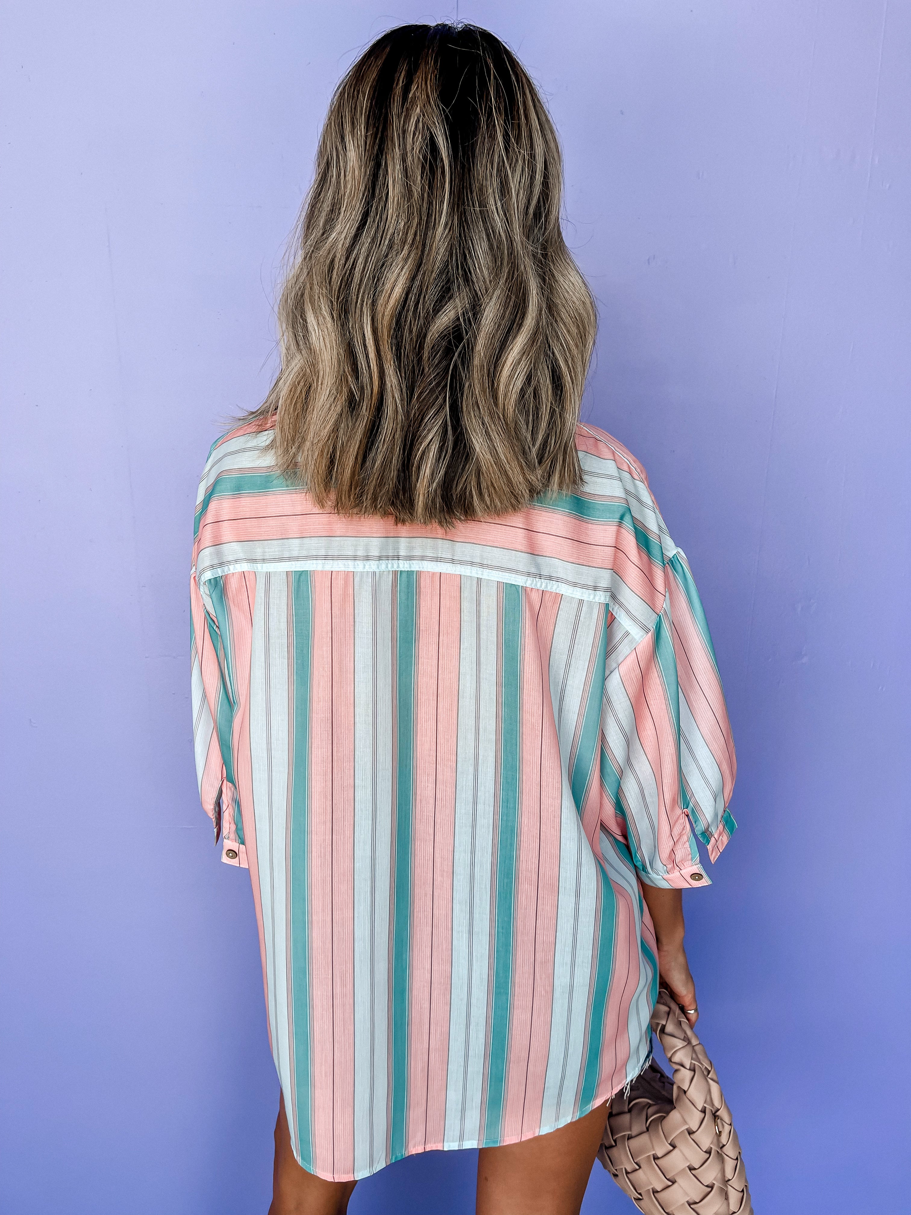 Bright And Early Striped Button Front Top
