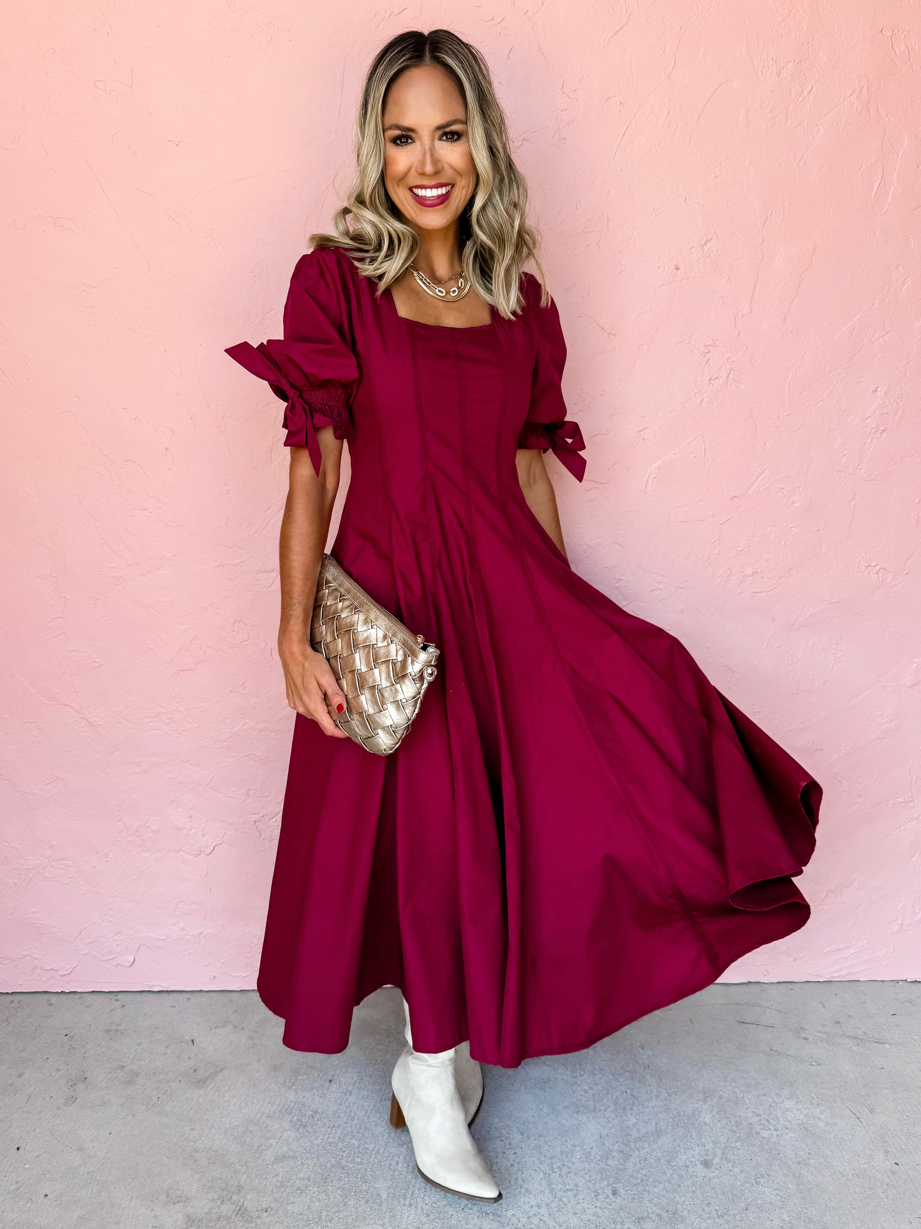 Burning Passion Puff Sleeve Midi Dress