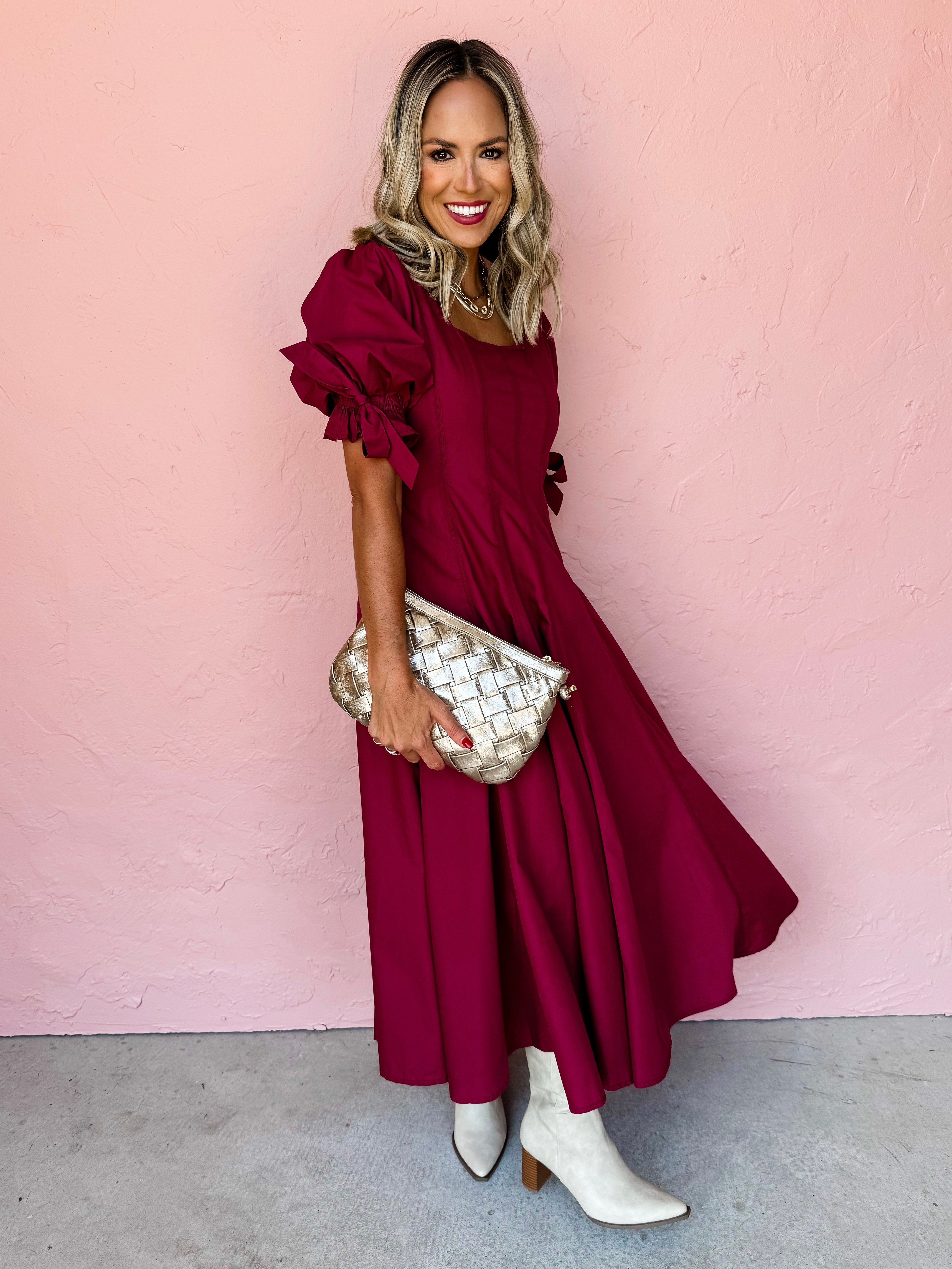 Burning Passion Puff Sleeve Midi Dress