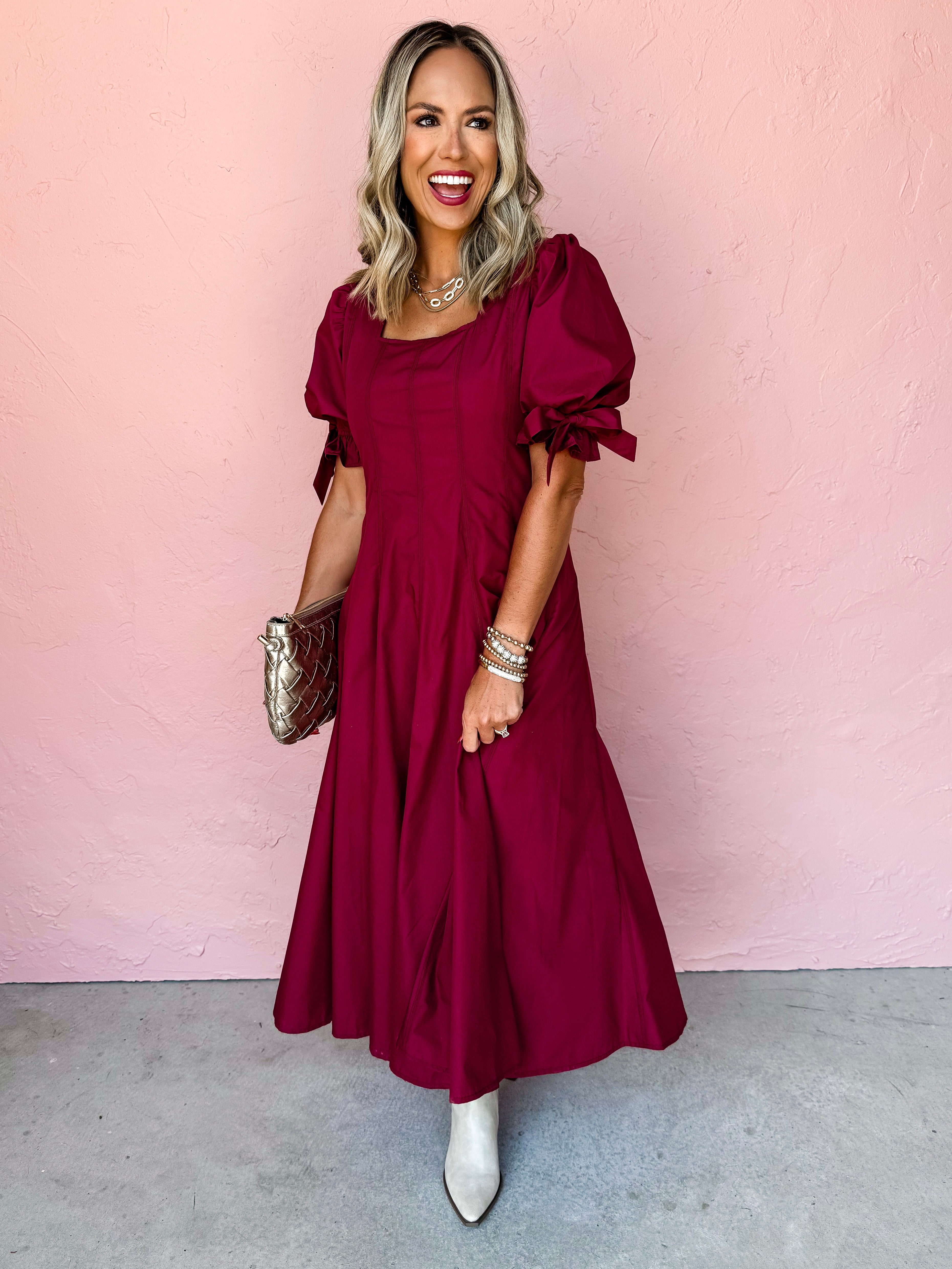 Burning Passion Puff Sleeve Midi Dress