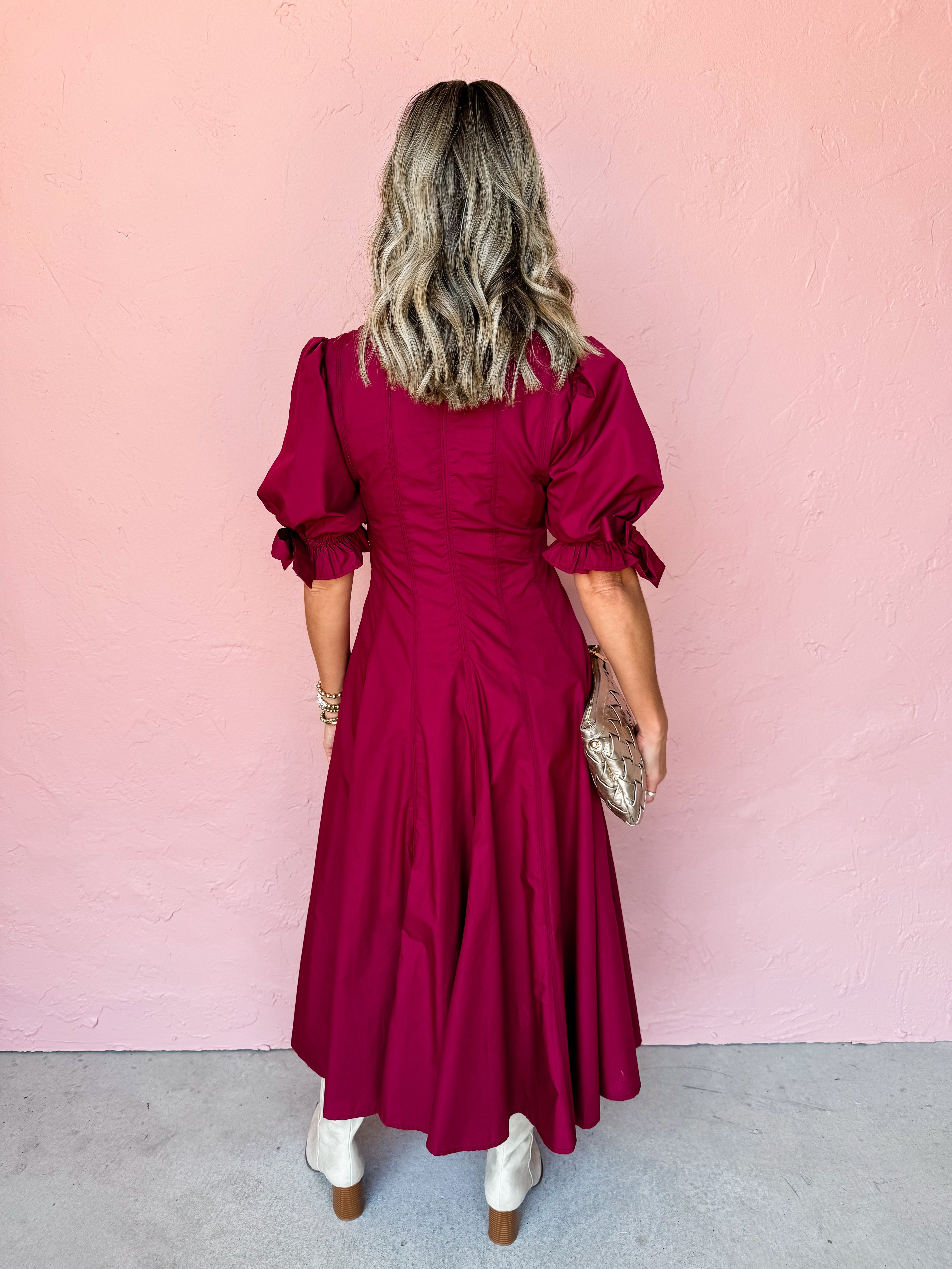 Burning Passion Puff Sleeve Midi Dress