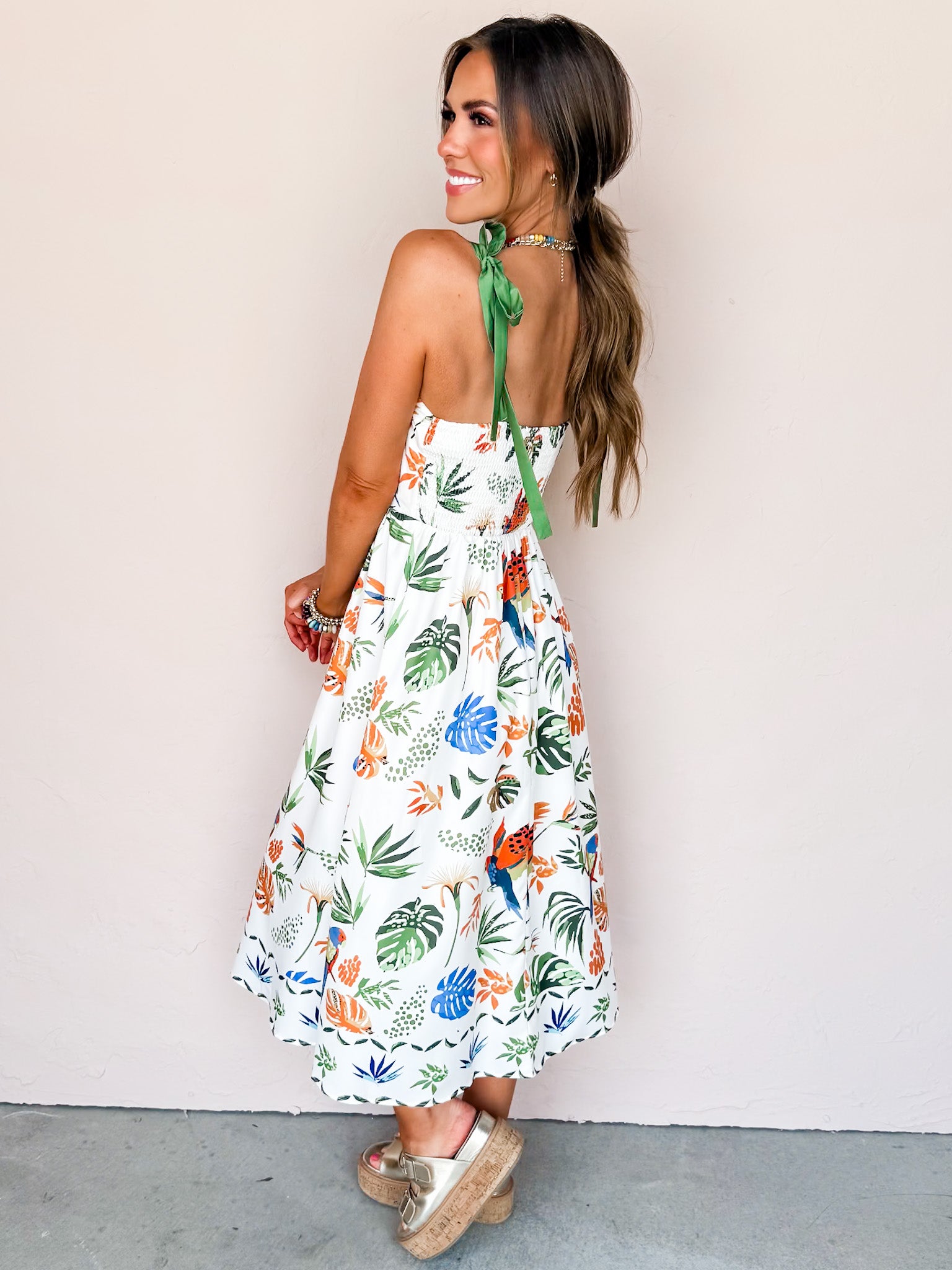 By The Bay Shoulder Tie Midi Dress
