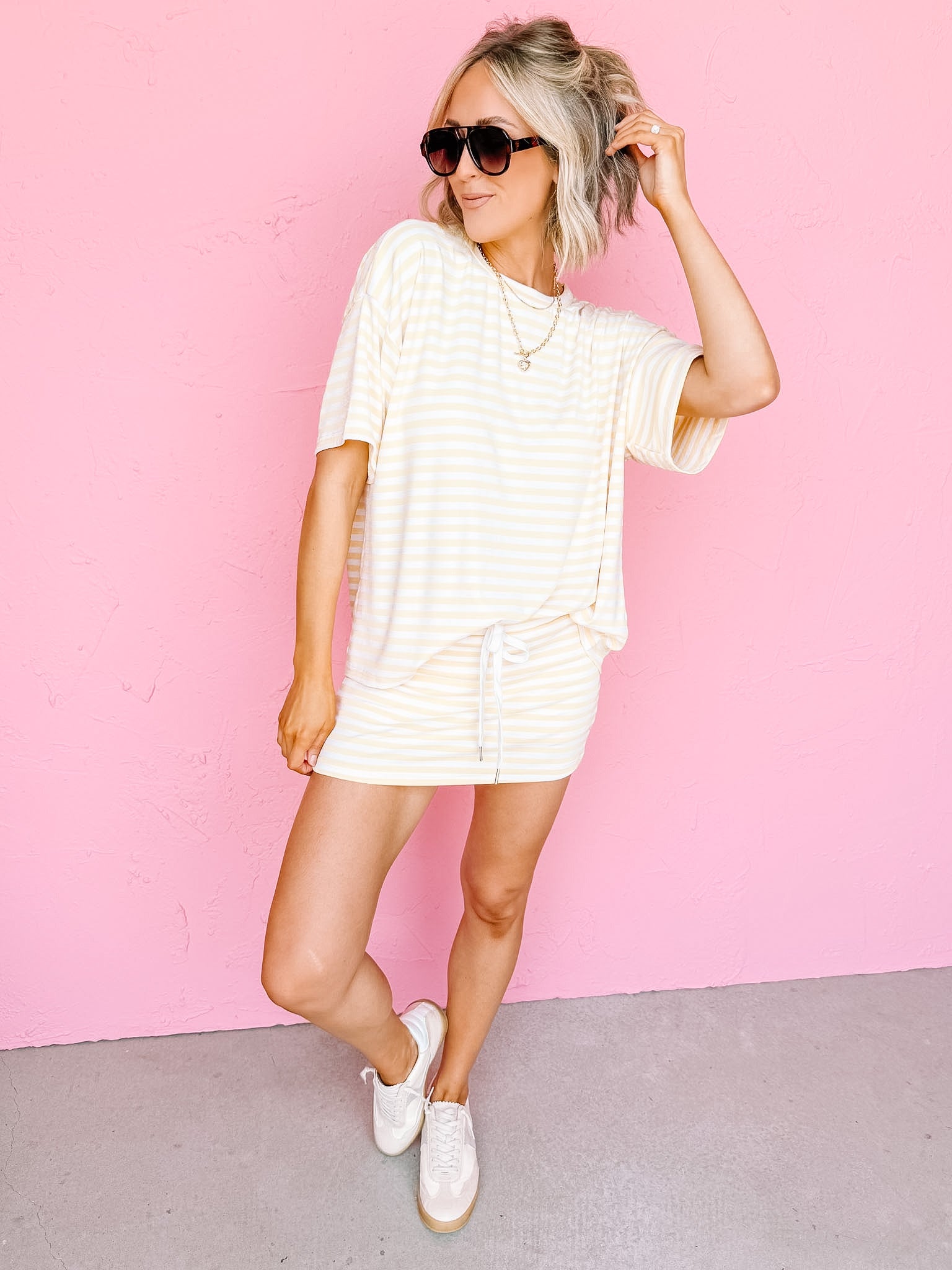 Cali Mid Rise Stripe Skort-Yellow