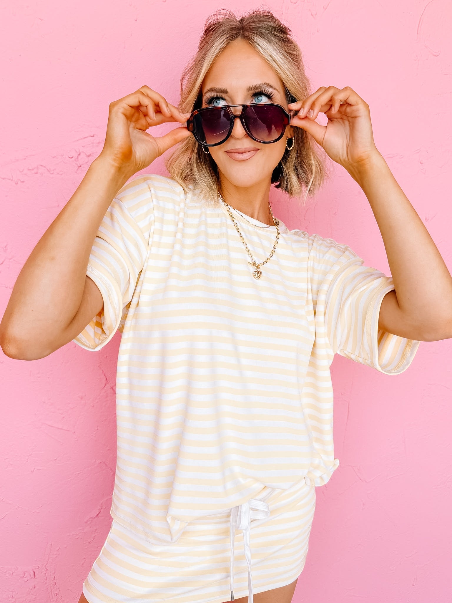 Cali Oversized Stripe Top-Yellow