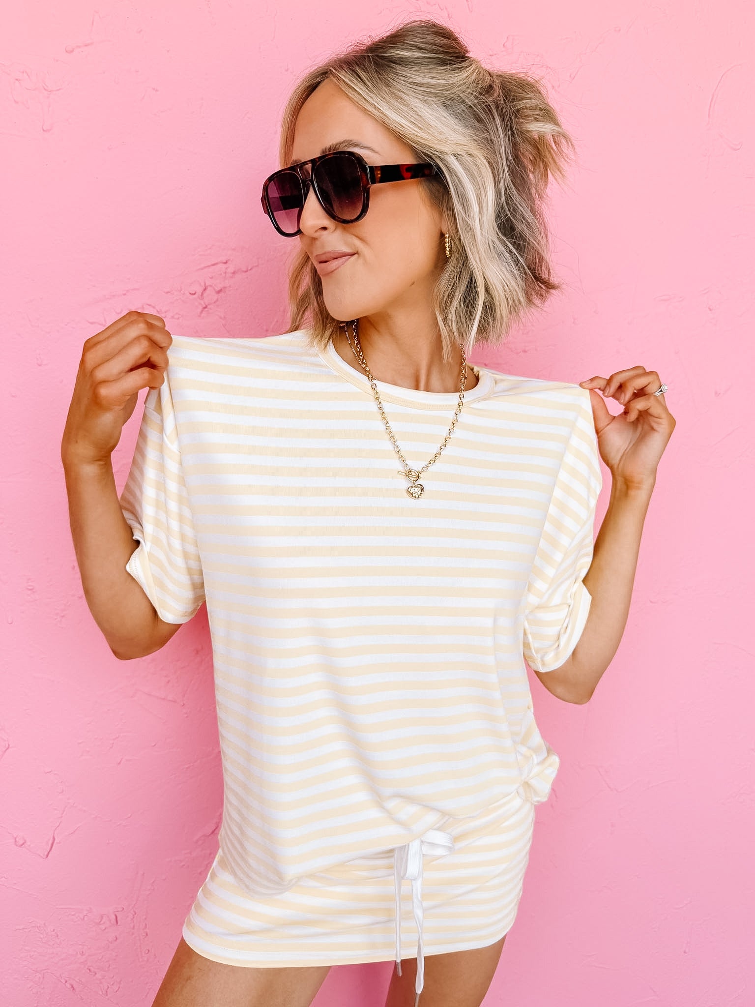 Cali Oversized Stripe Top-Yellow