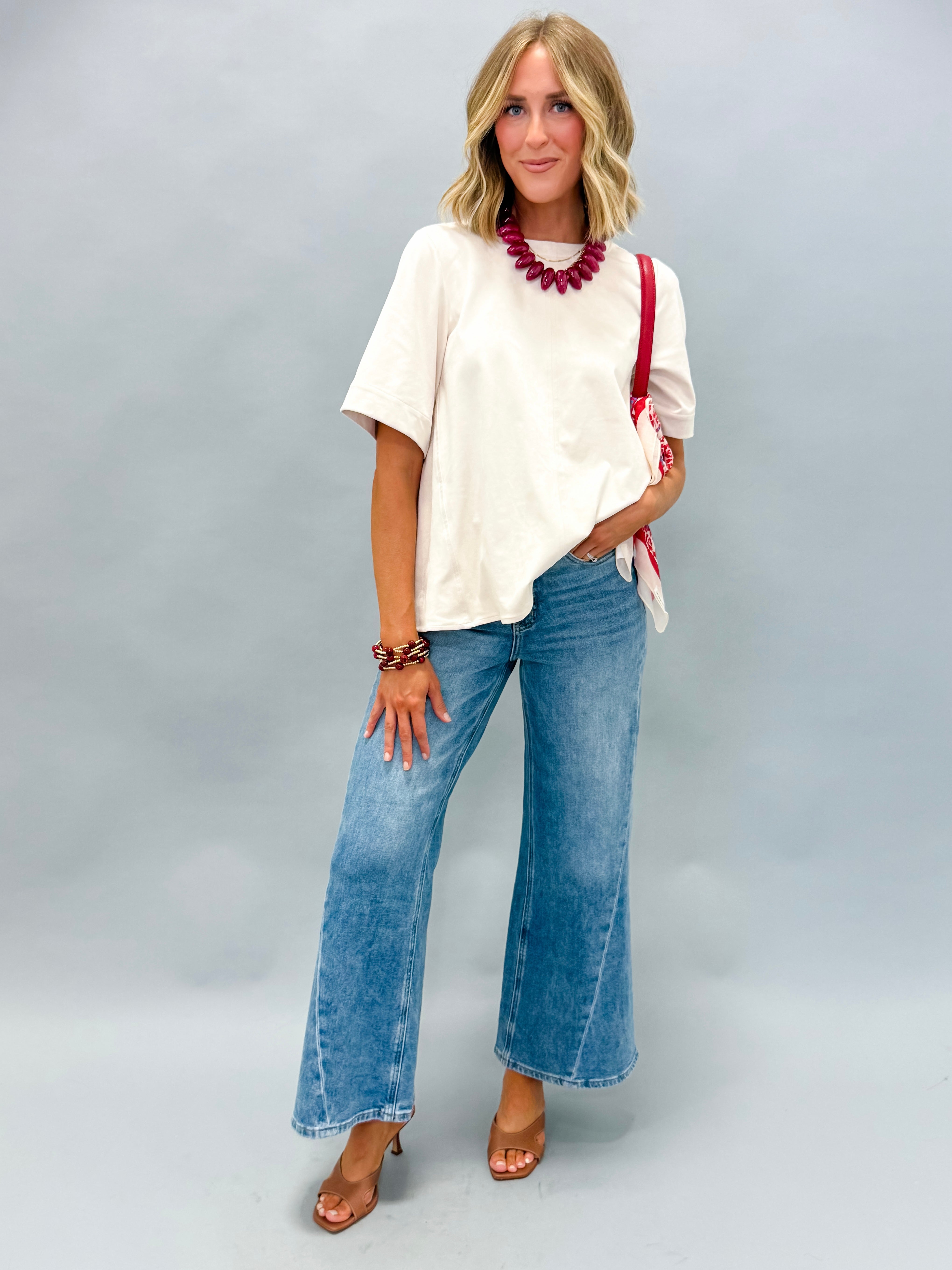 Calla Faux Suede Crewneck Top-Ecru