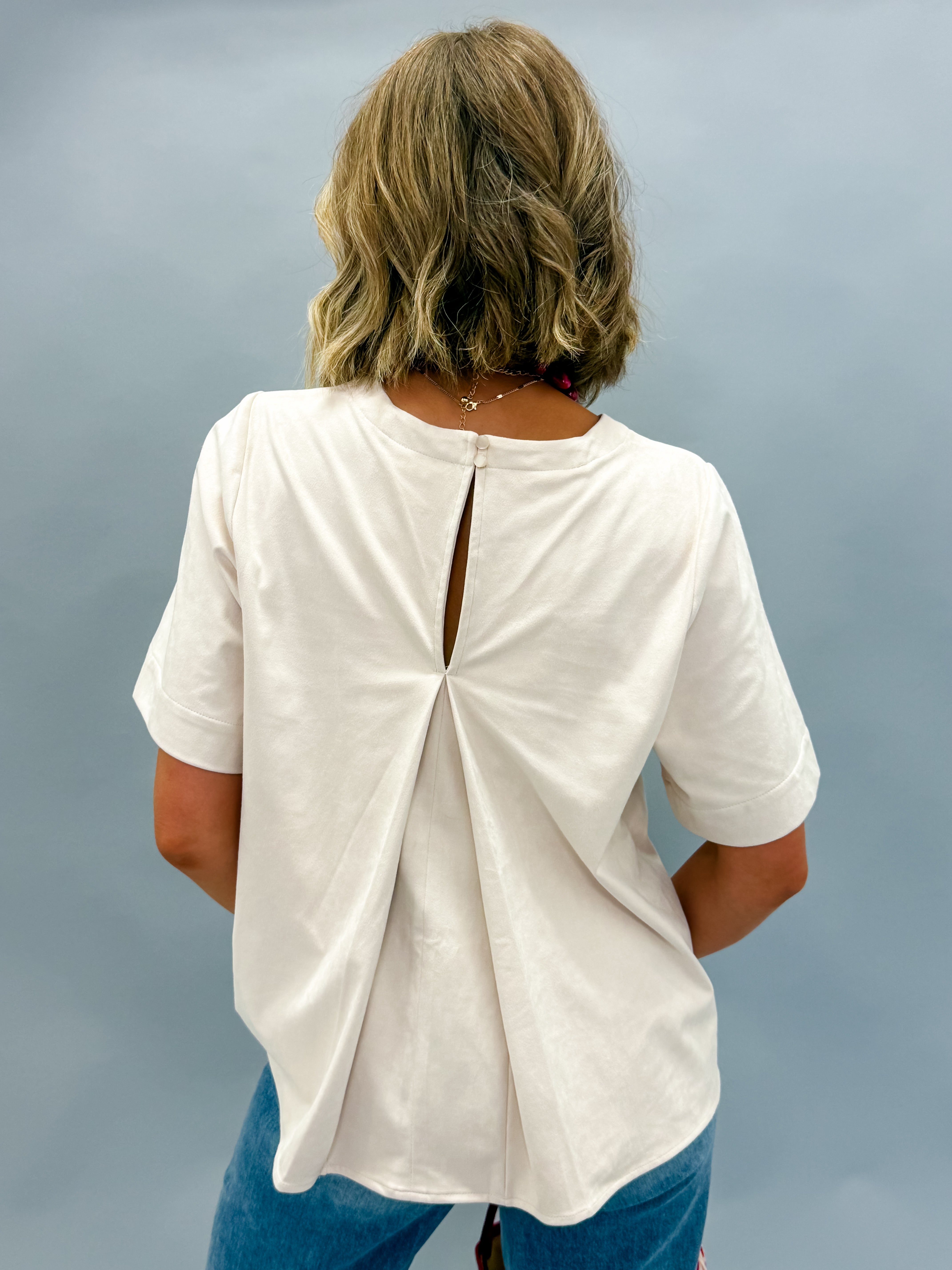 Calla Faux Suede Crewneck Top-Ecru
