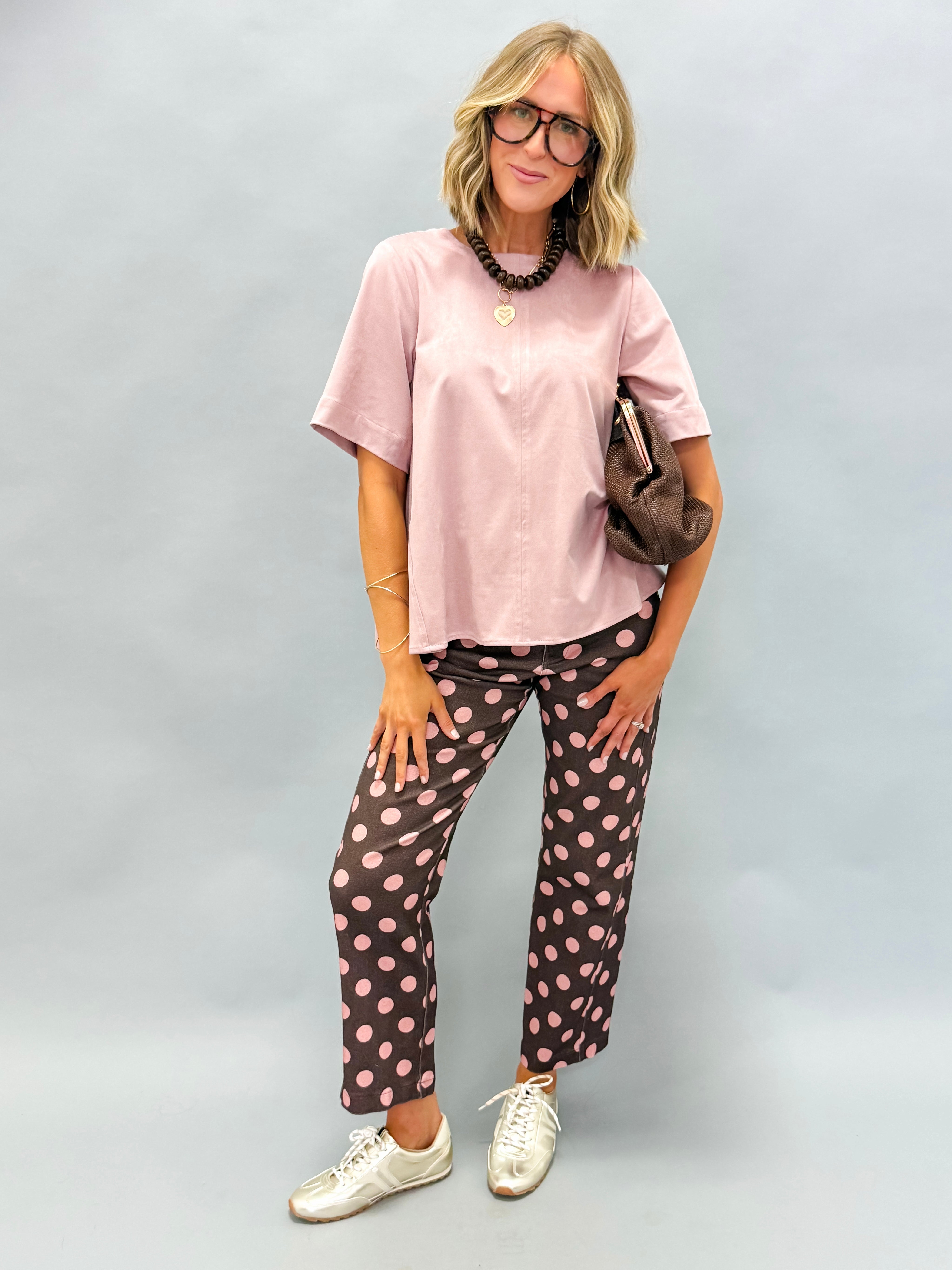 Calla Faux Suede Crewneck Top-Dusty Rose