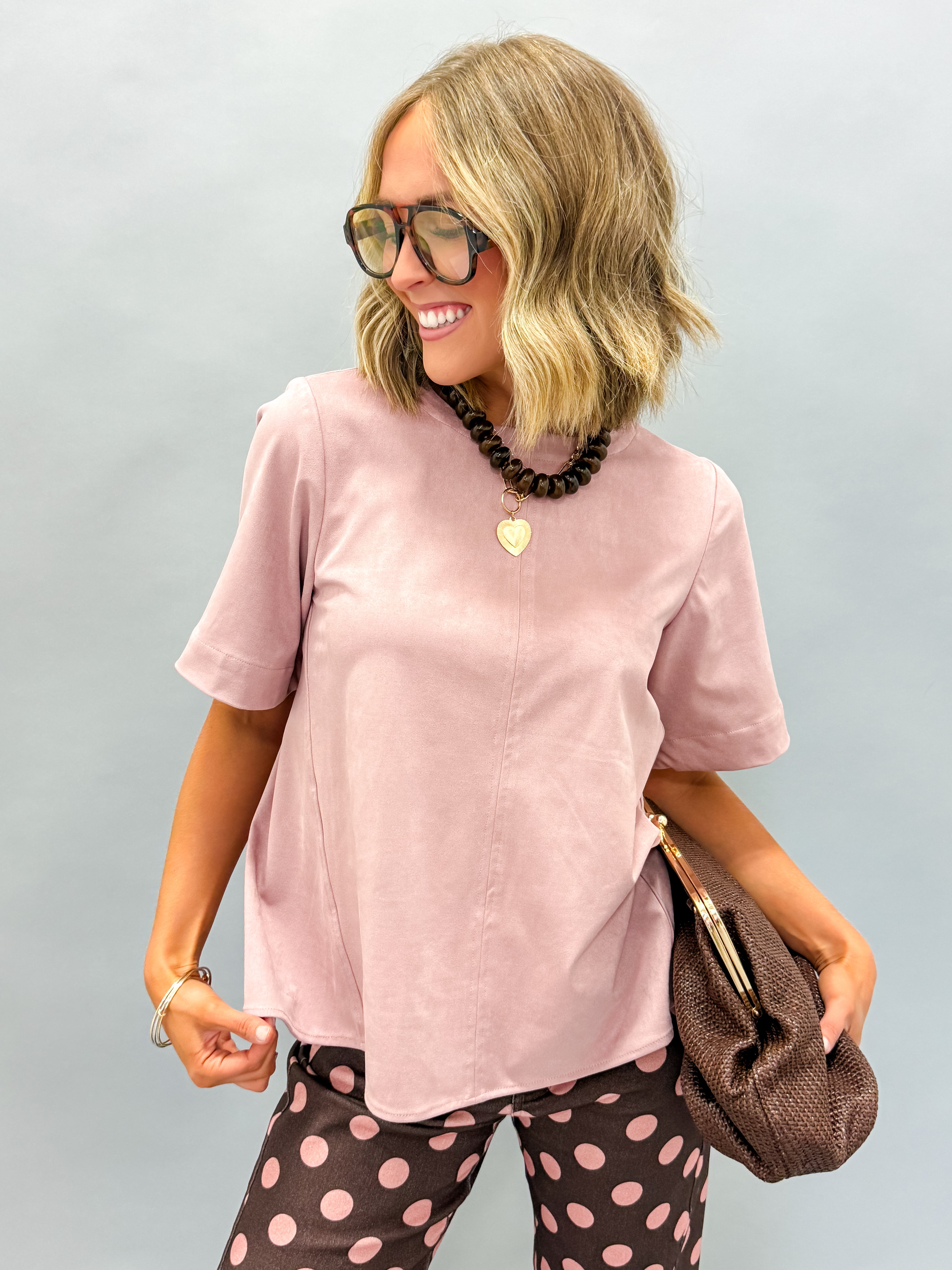Calla Faux Suede Crewneck Top-Dusty Rose
