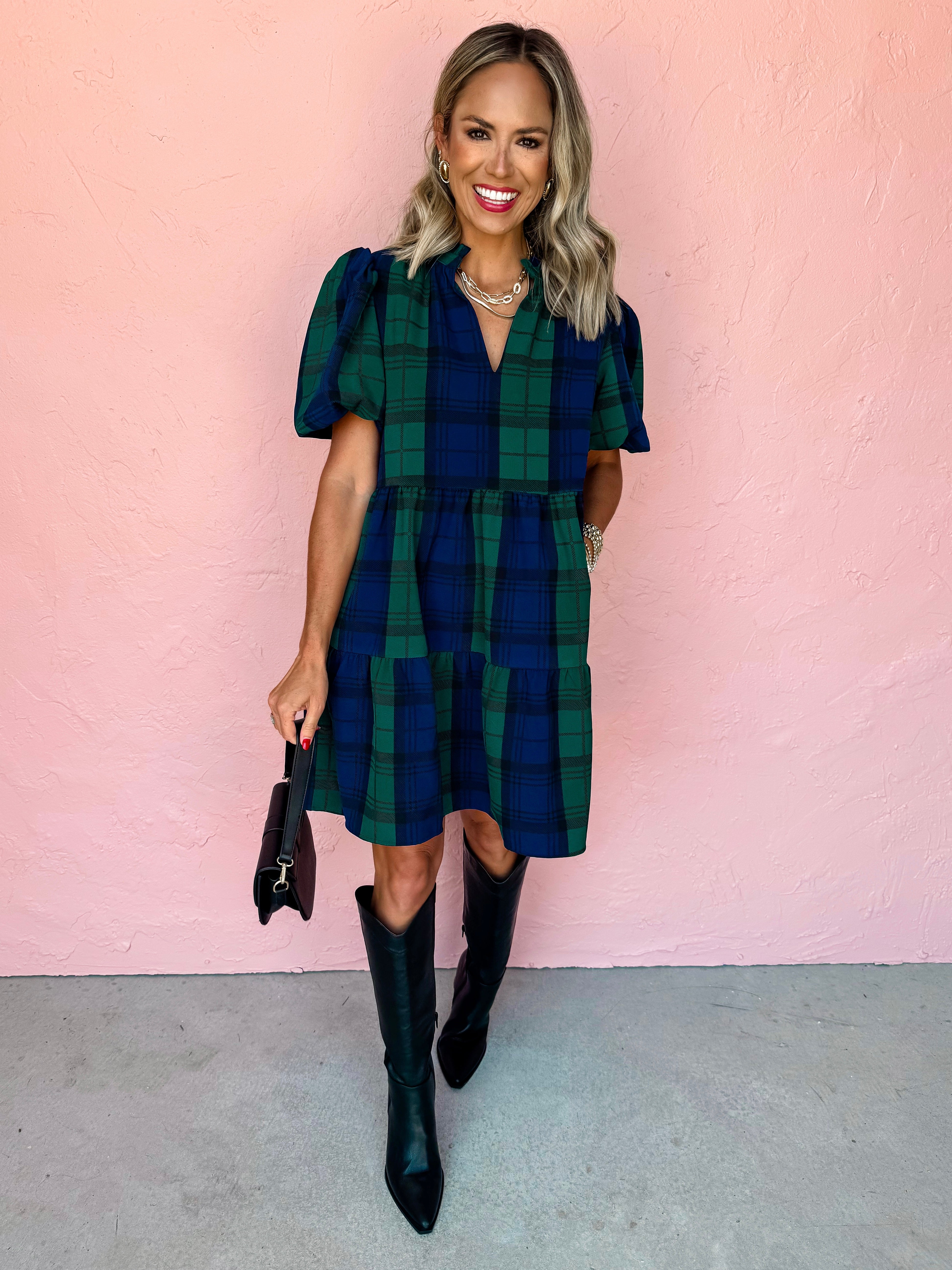 Calling For You Plaid Babydoll Dress