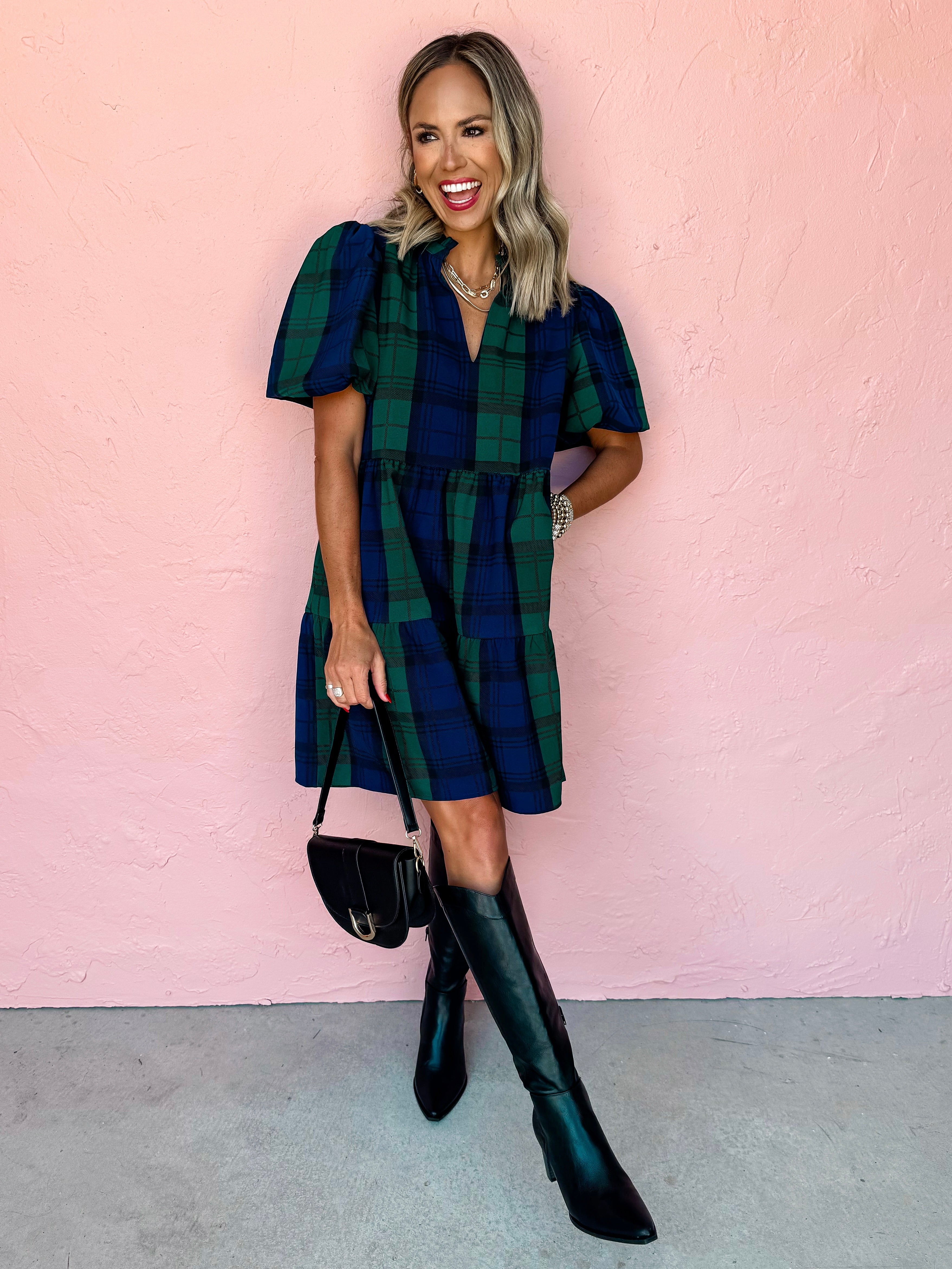 Calling For You Plaid Babydoll Dress