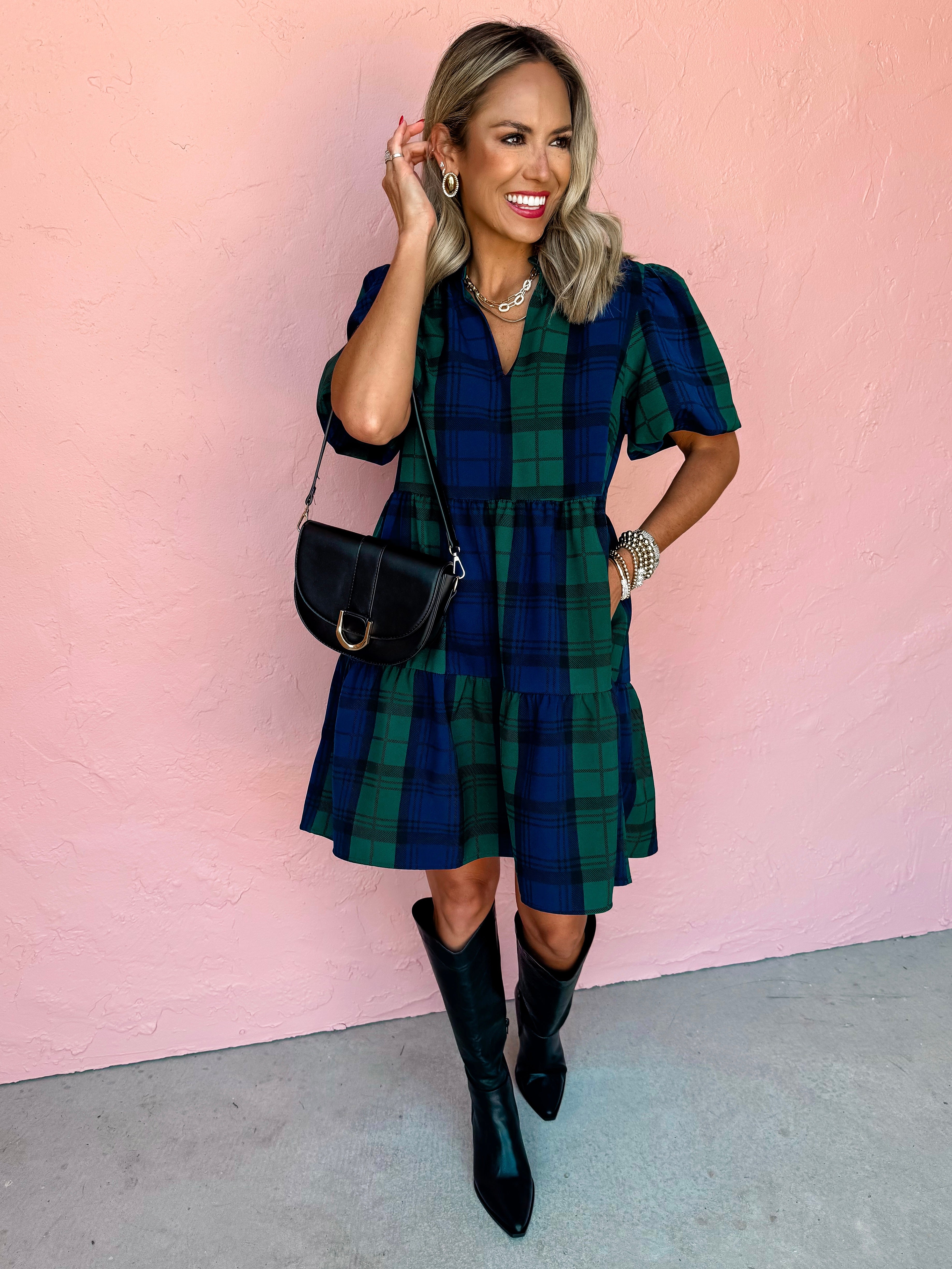 Calling For You Plaid Babydoll Dress