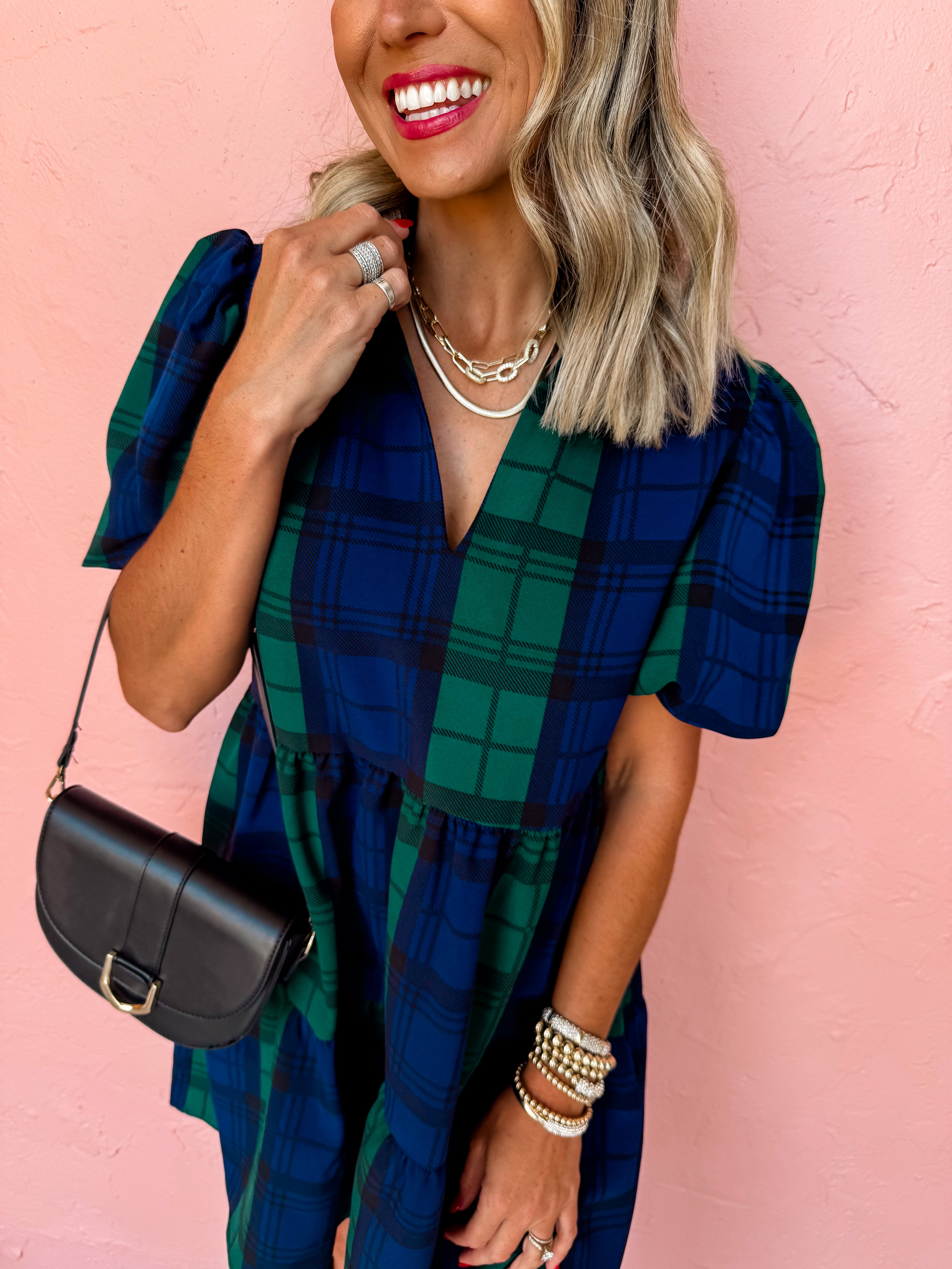 Calling For You Plaid Babydoll Dress