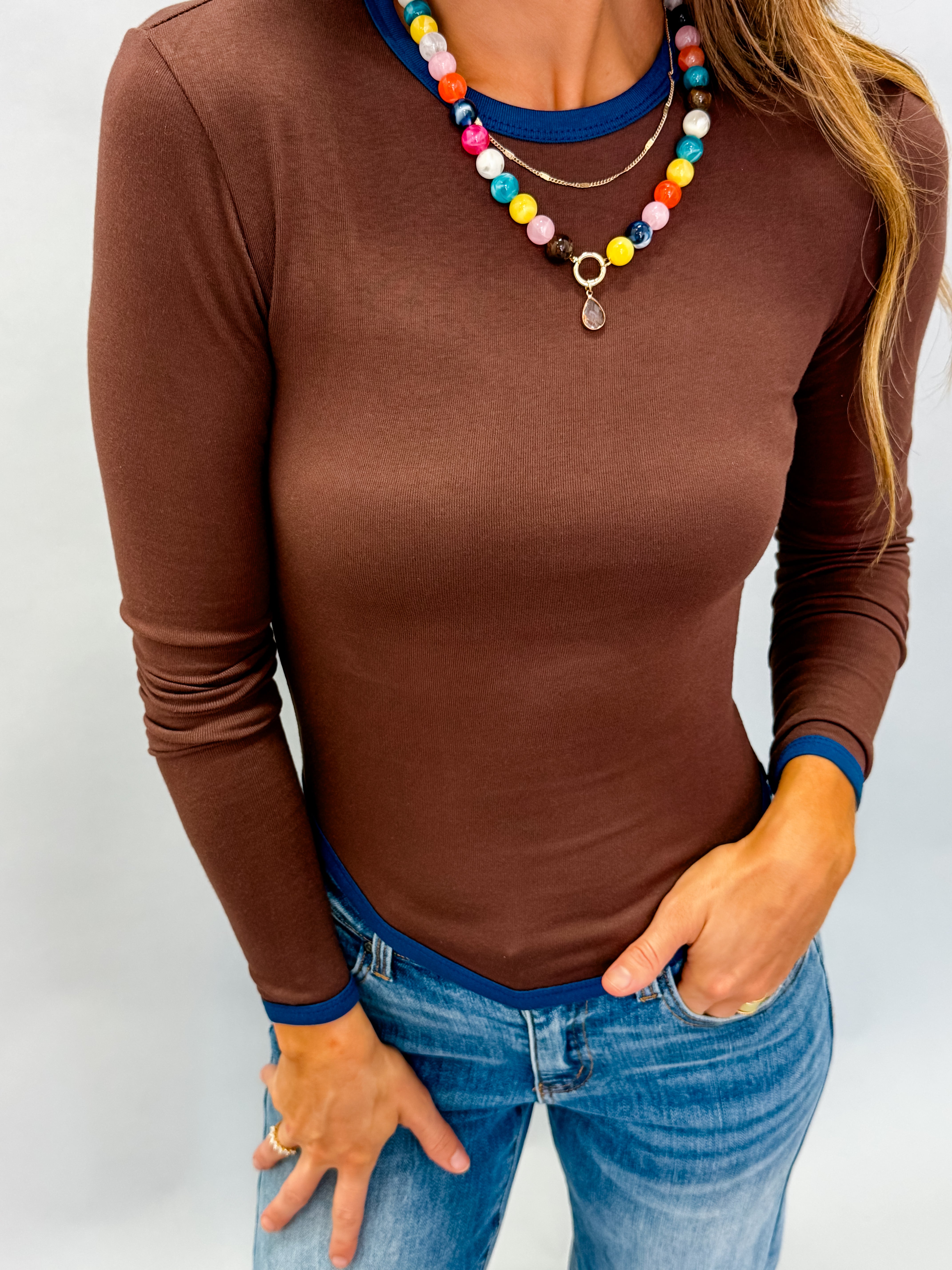 Callista Contrast Trim Top